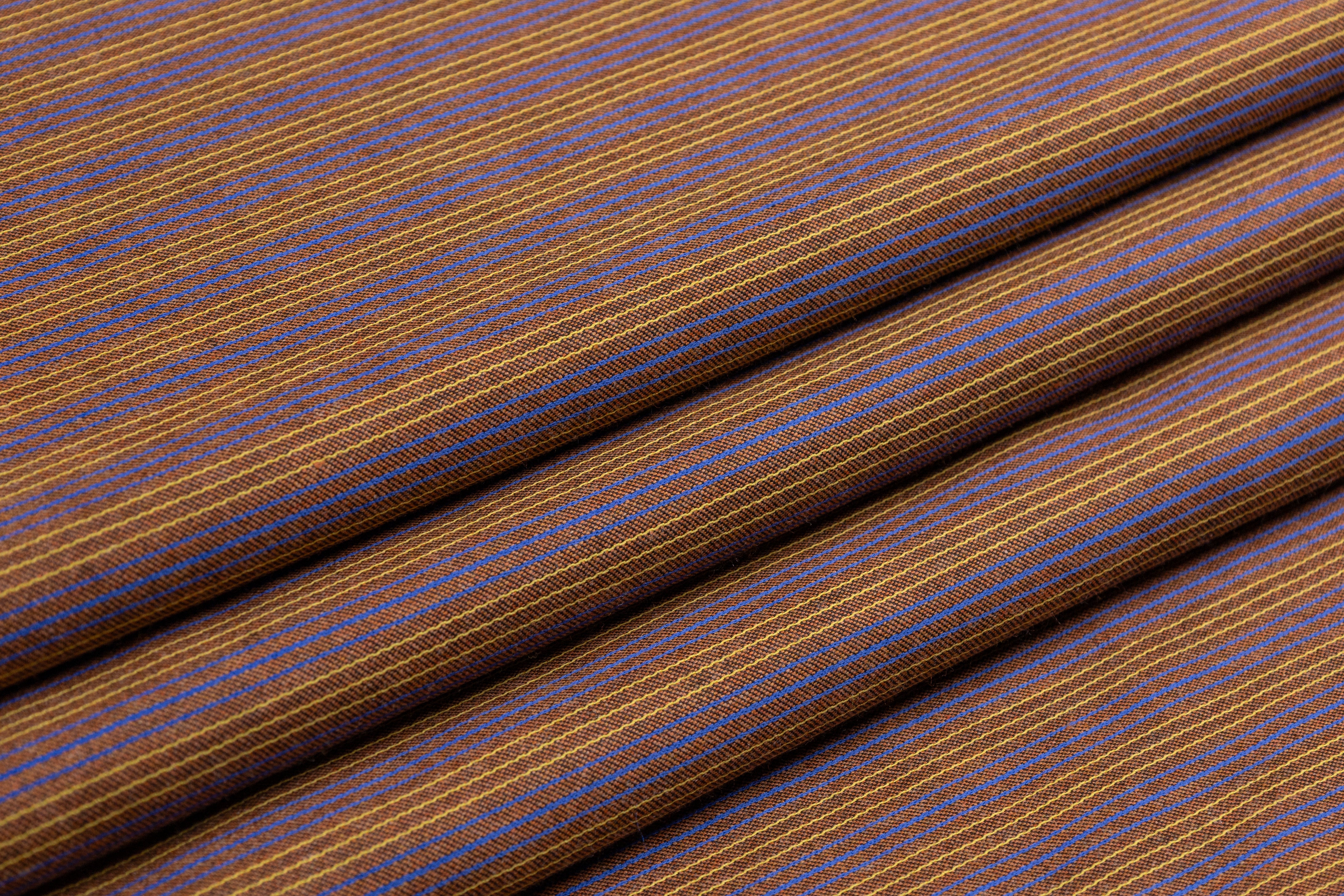 Striped Italian Wool Blend Suiting - Brown / Blue / Yellow