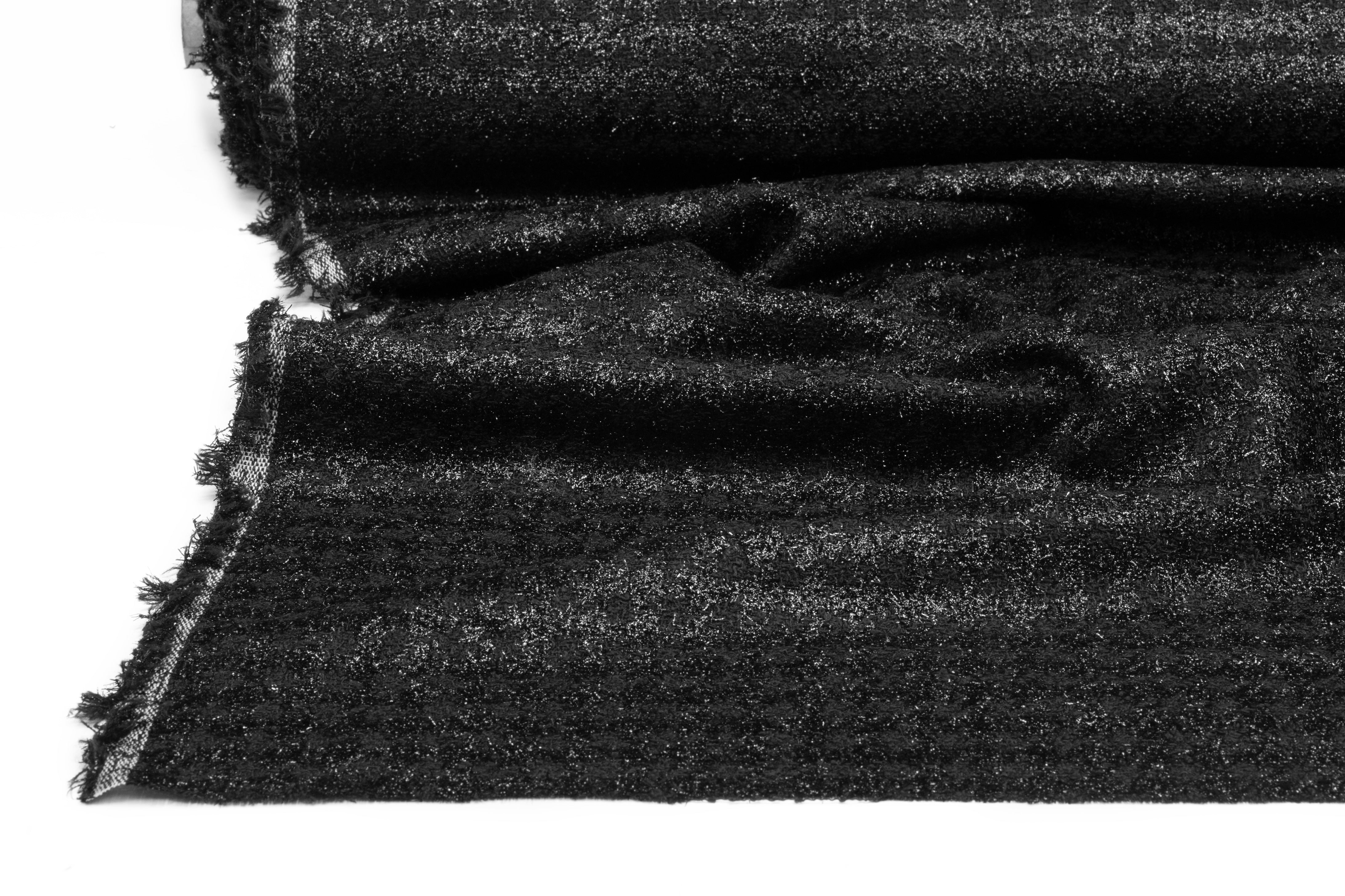 Checked Metallic Italian Wool Tweed - Black