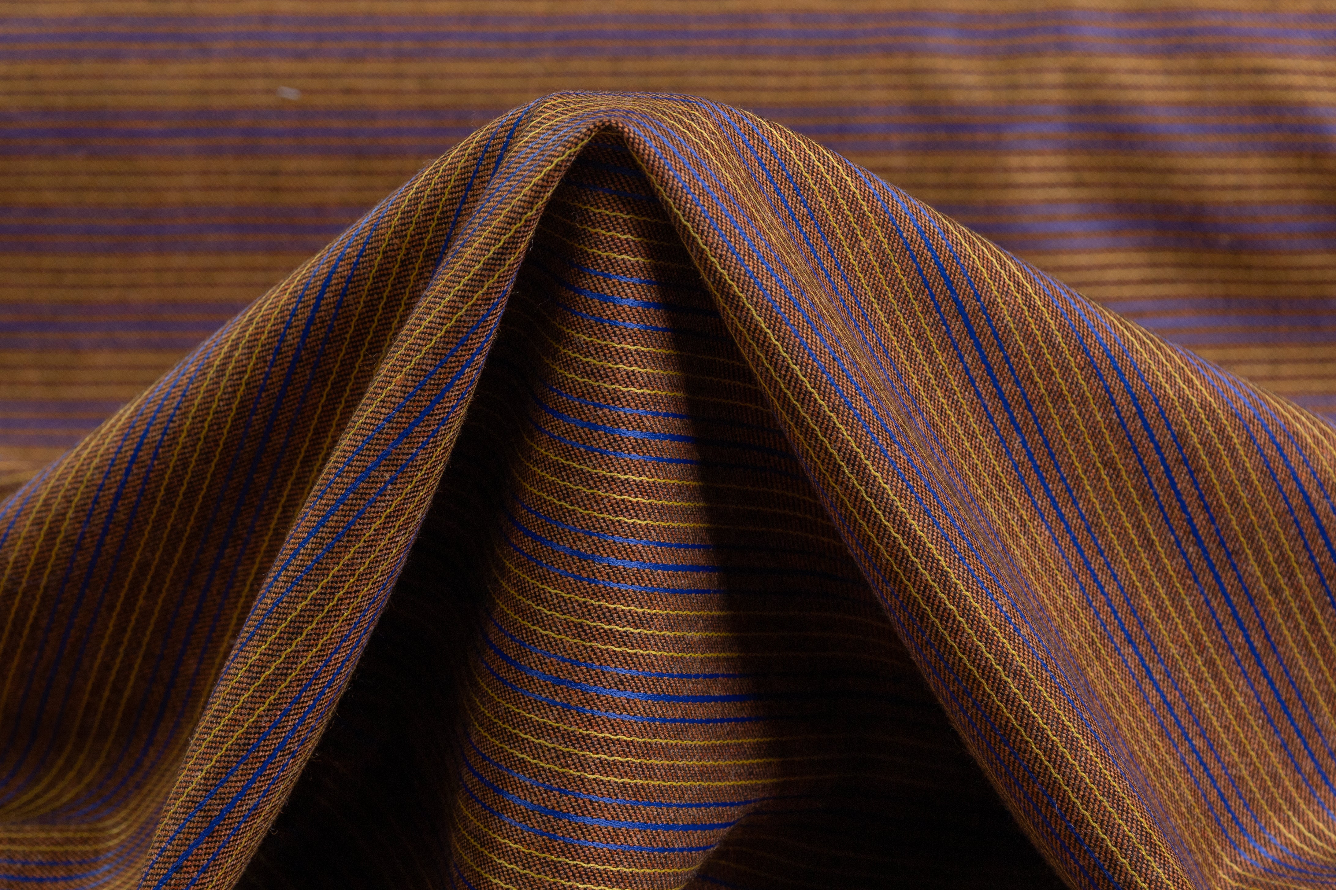 Striped Italian Wool Blend Suiting - Brown / Blue / Yellow