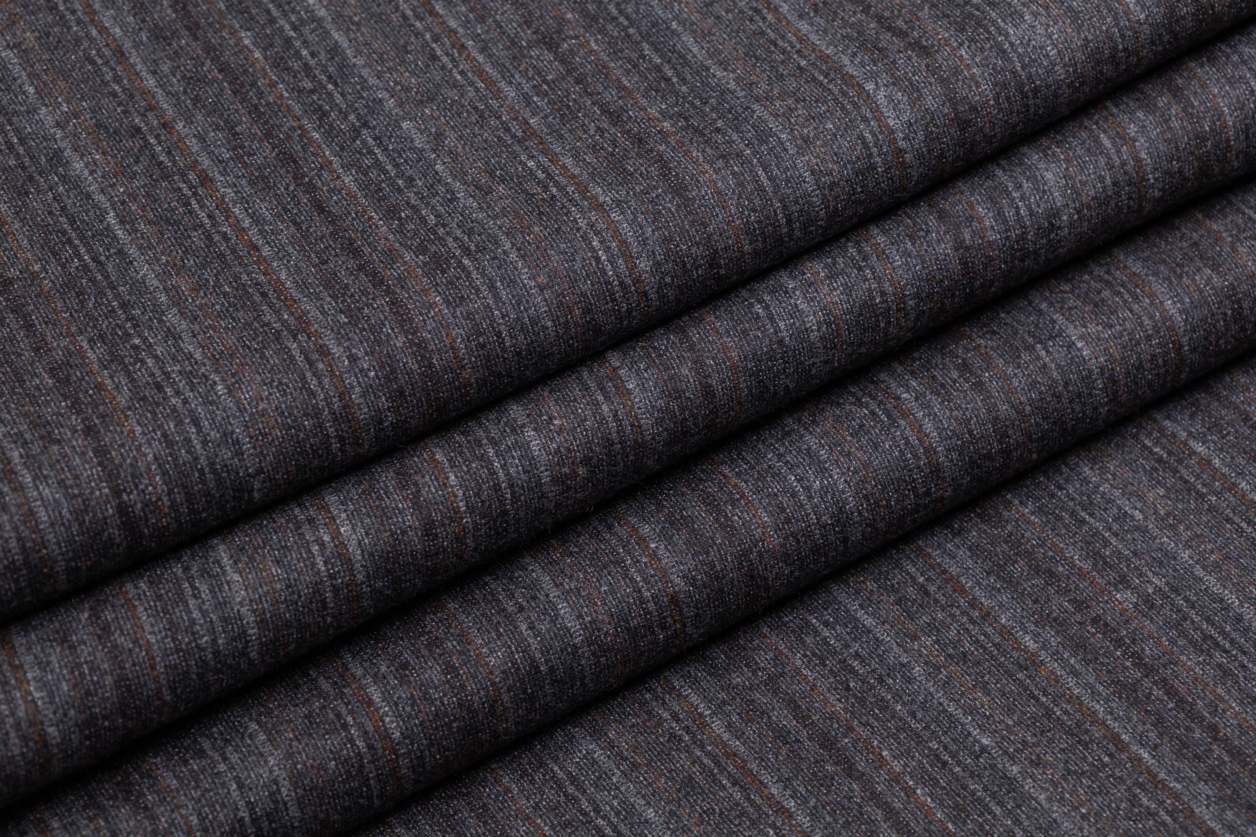 Striped Italian Wool Flannel Suiting - Charcoal Gray / Brown