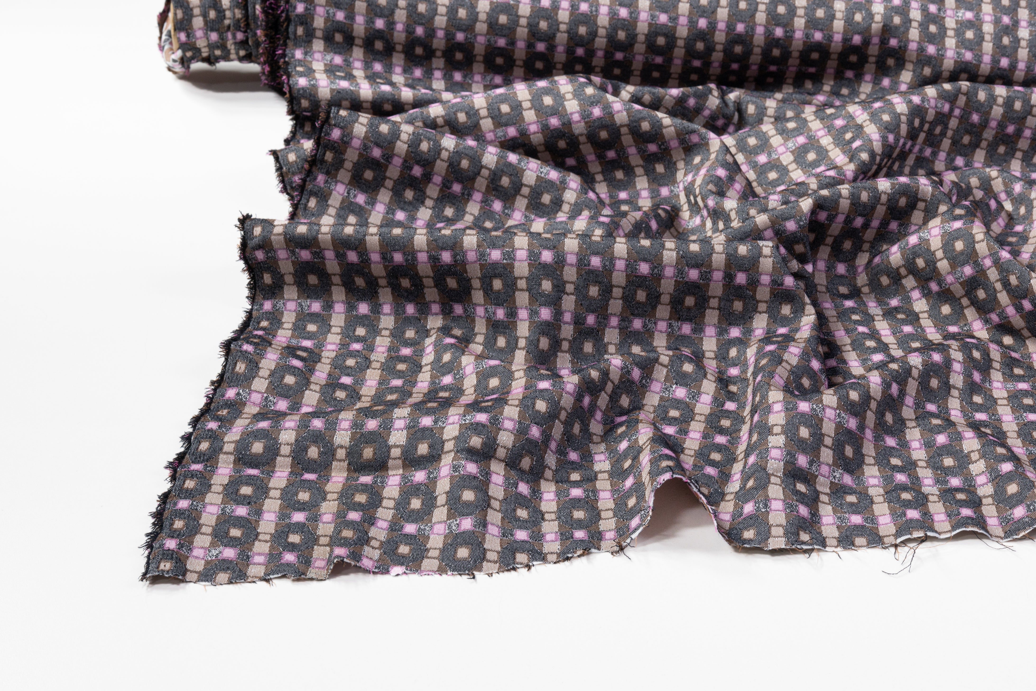 Geometric Stretch Brocade - Gray / Pink / Taupe