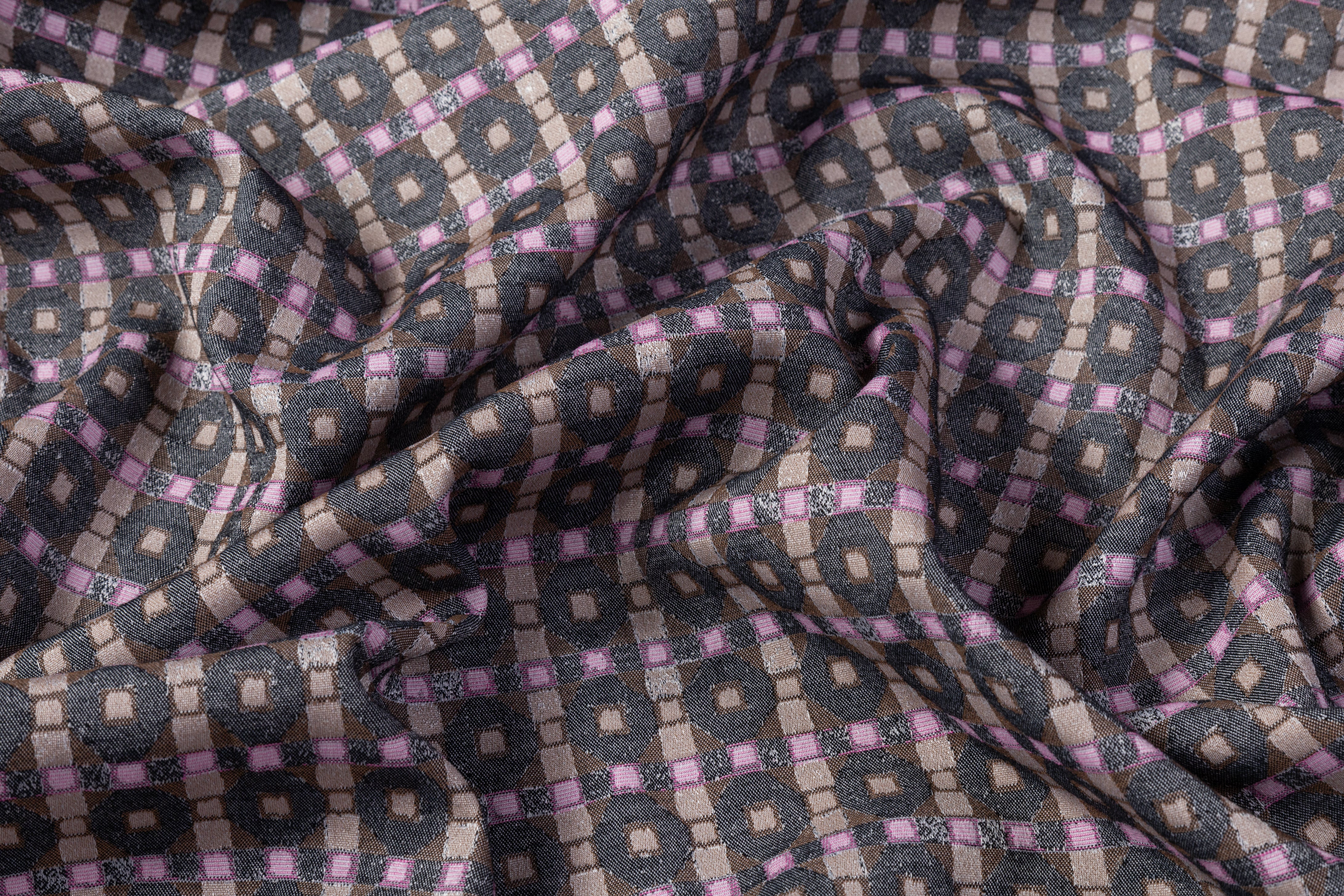 Geometric Stretch Brocade - Gray / Pink / Taupe