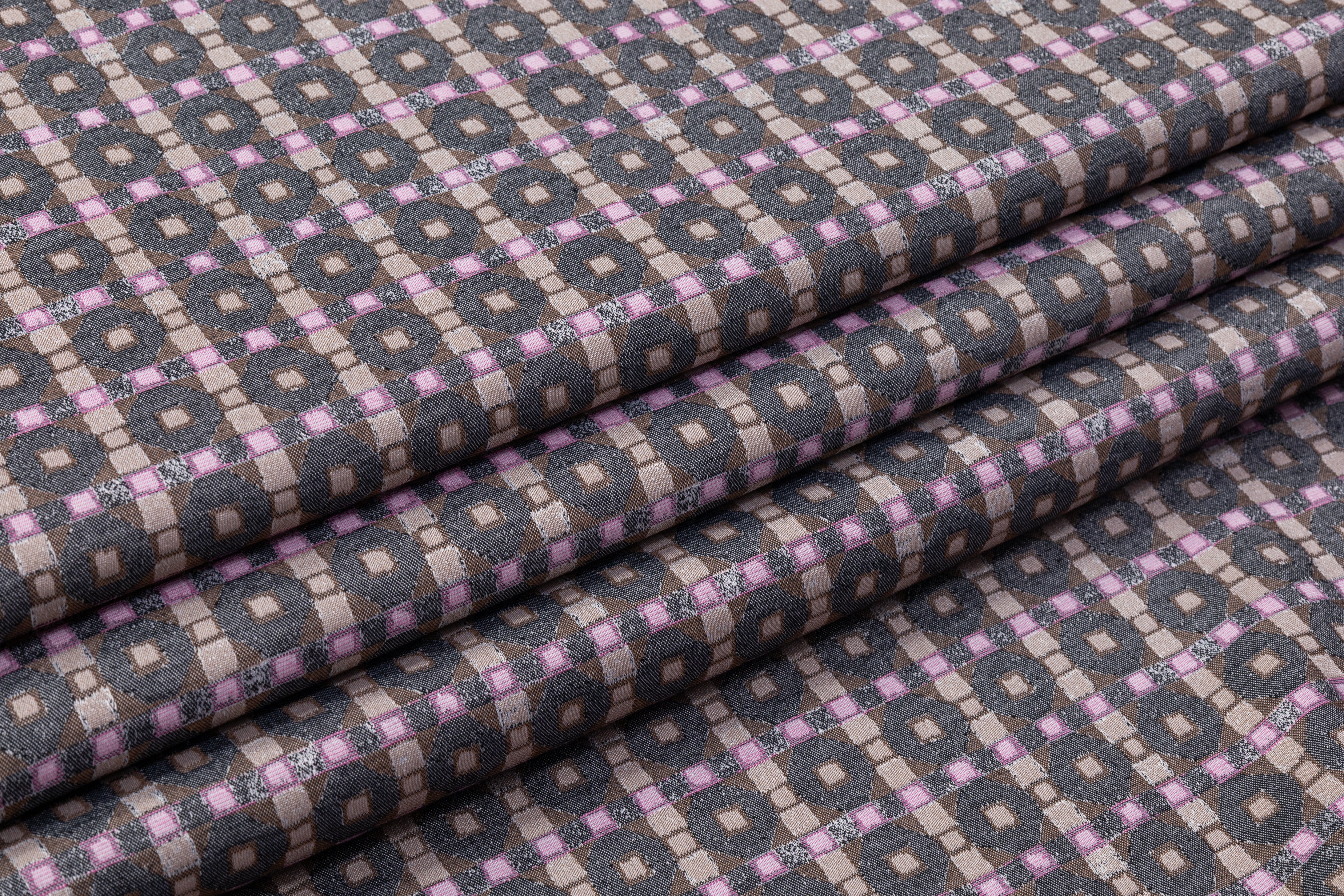 Geometric Stretch Brocade - Gray / Pink / Taupe
