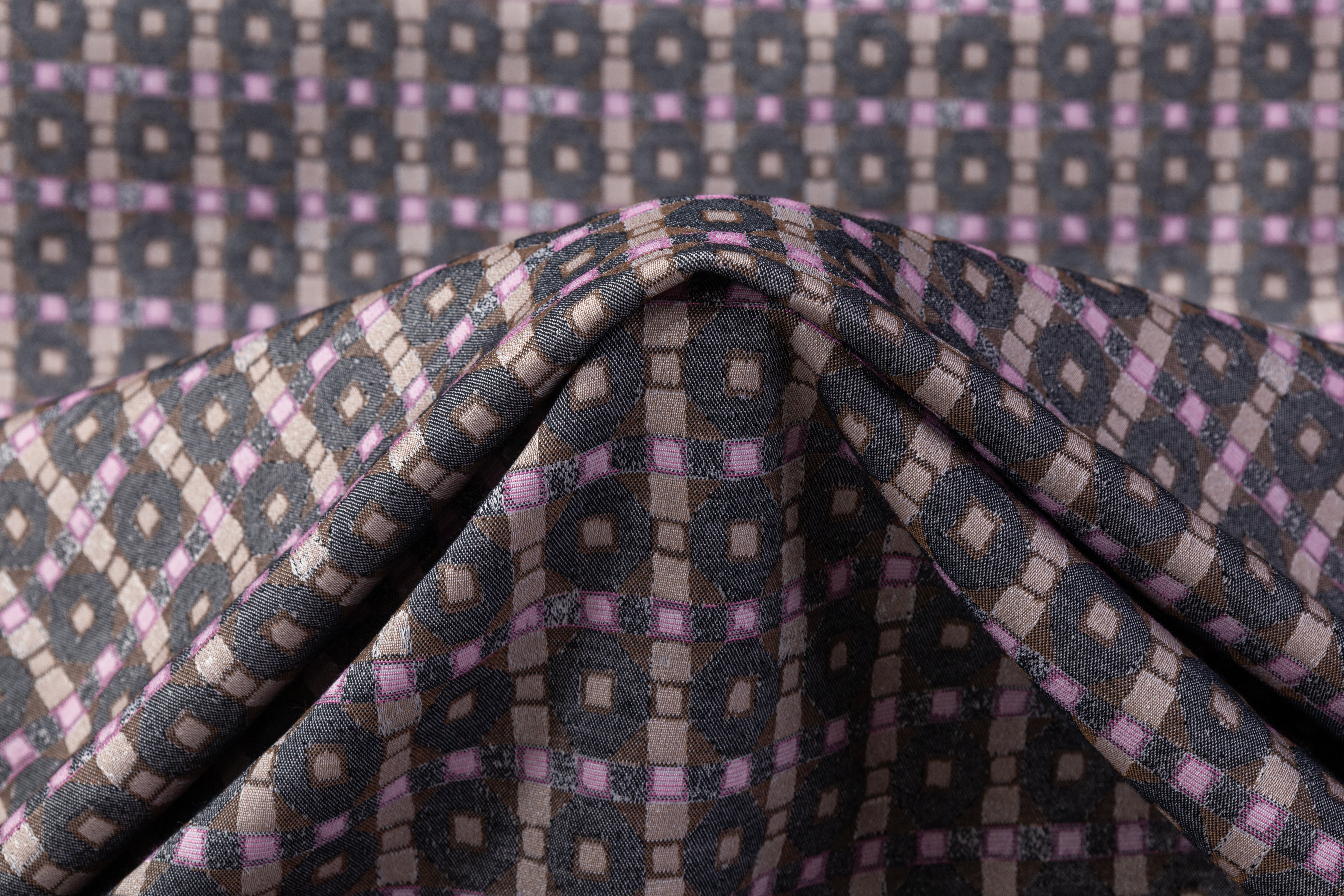 Geometric Stretch Brocade - Gray / Pink / Taupe