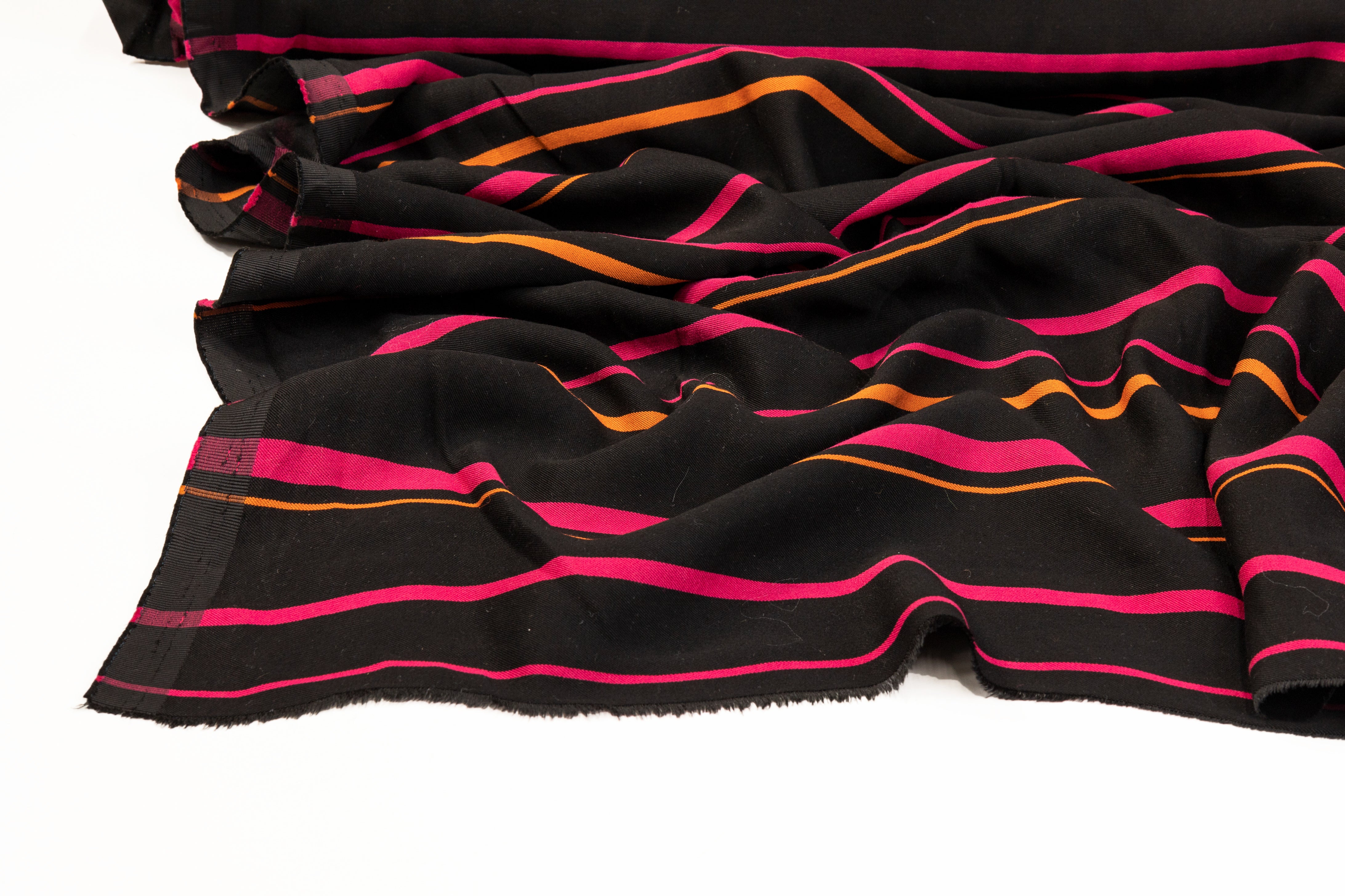 Striped Satin Back Twill - Black, Pink, Orange