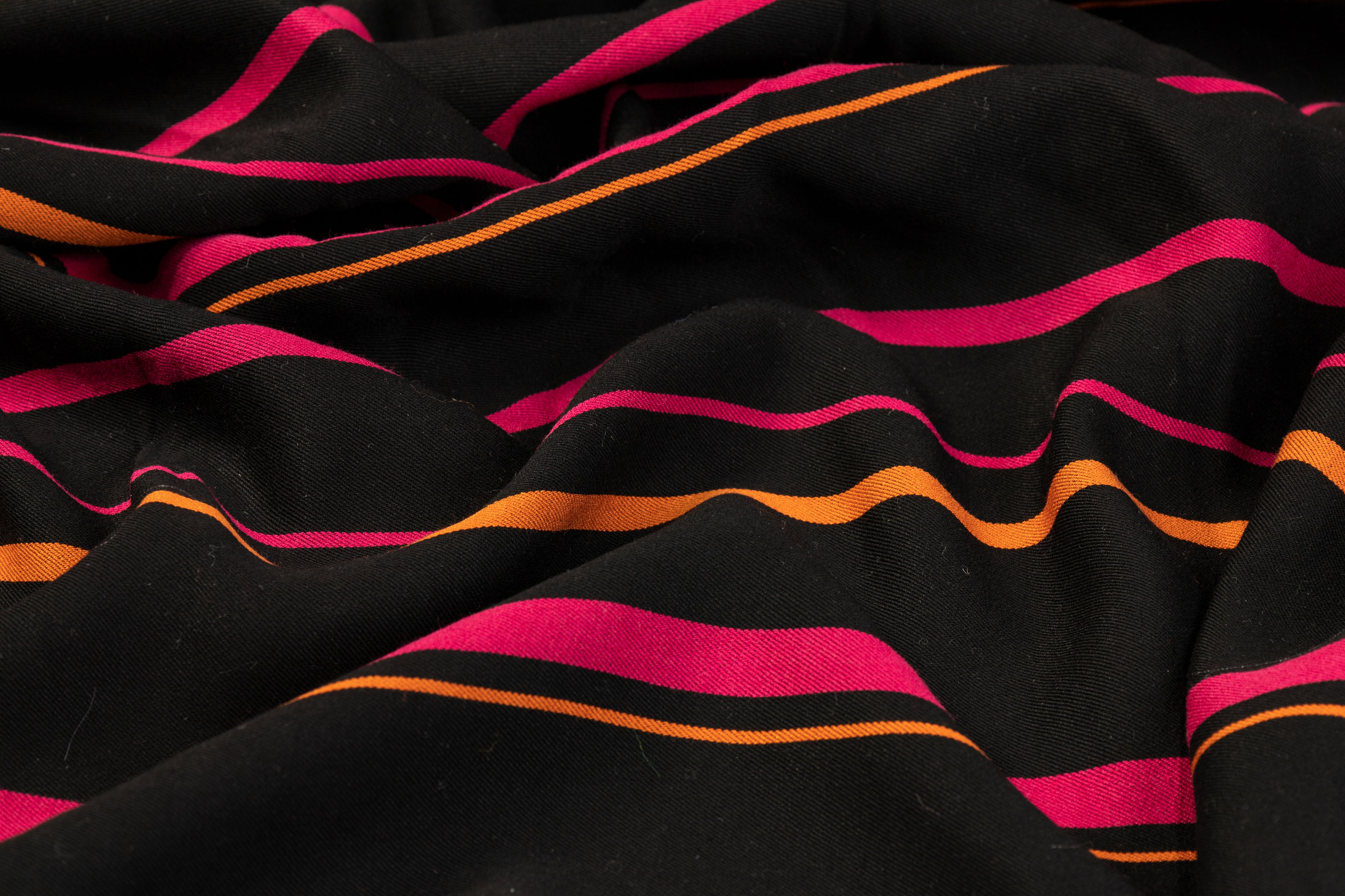 Striped Satin Back Twill - Black, Pink, Orange