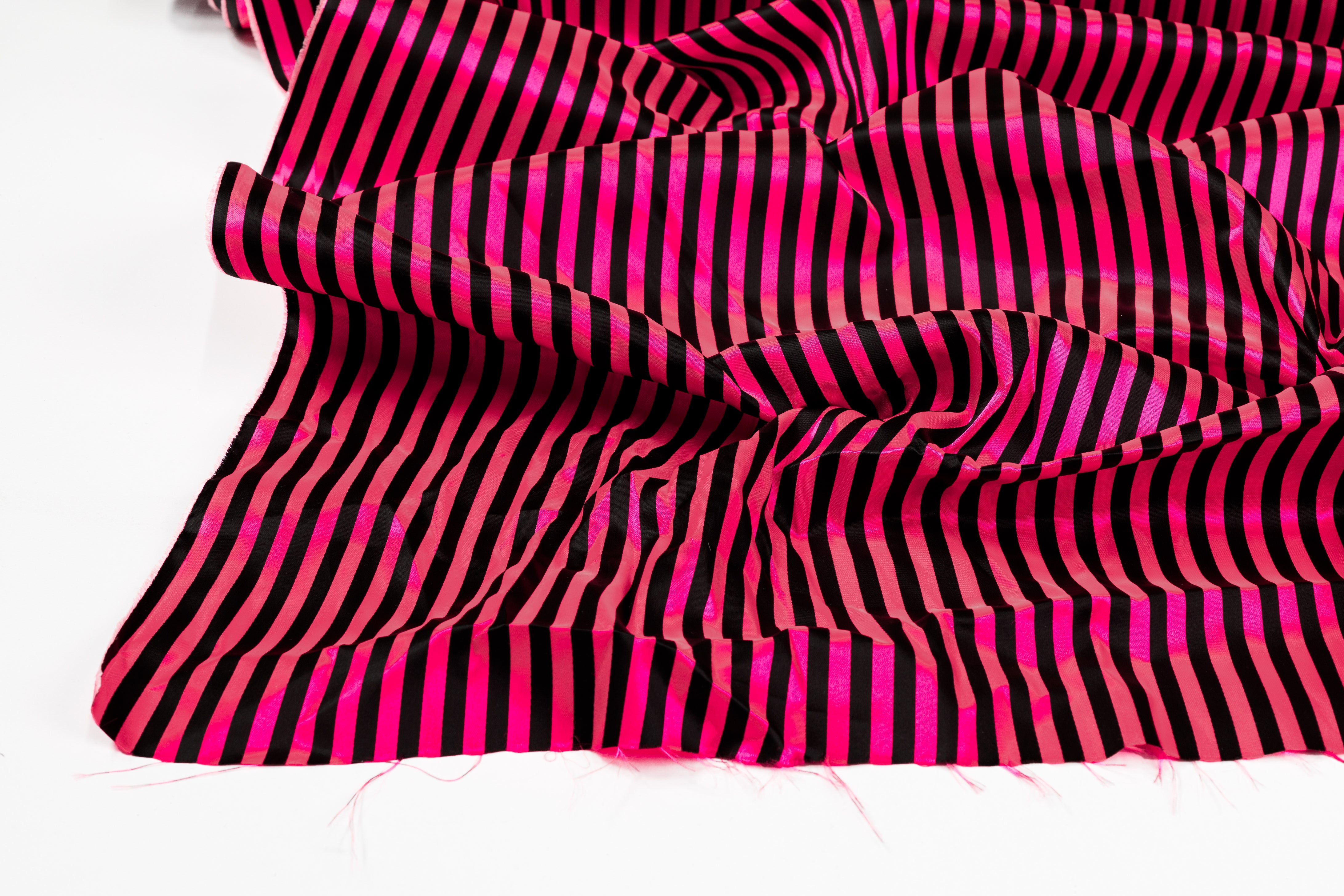 Striped Poly Acetate Satin - Pink and Black