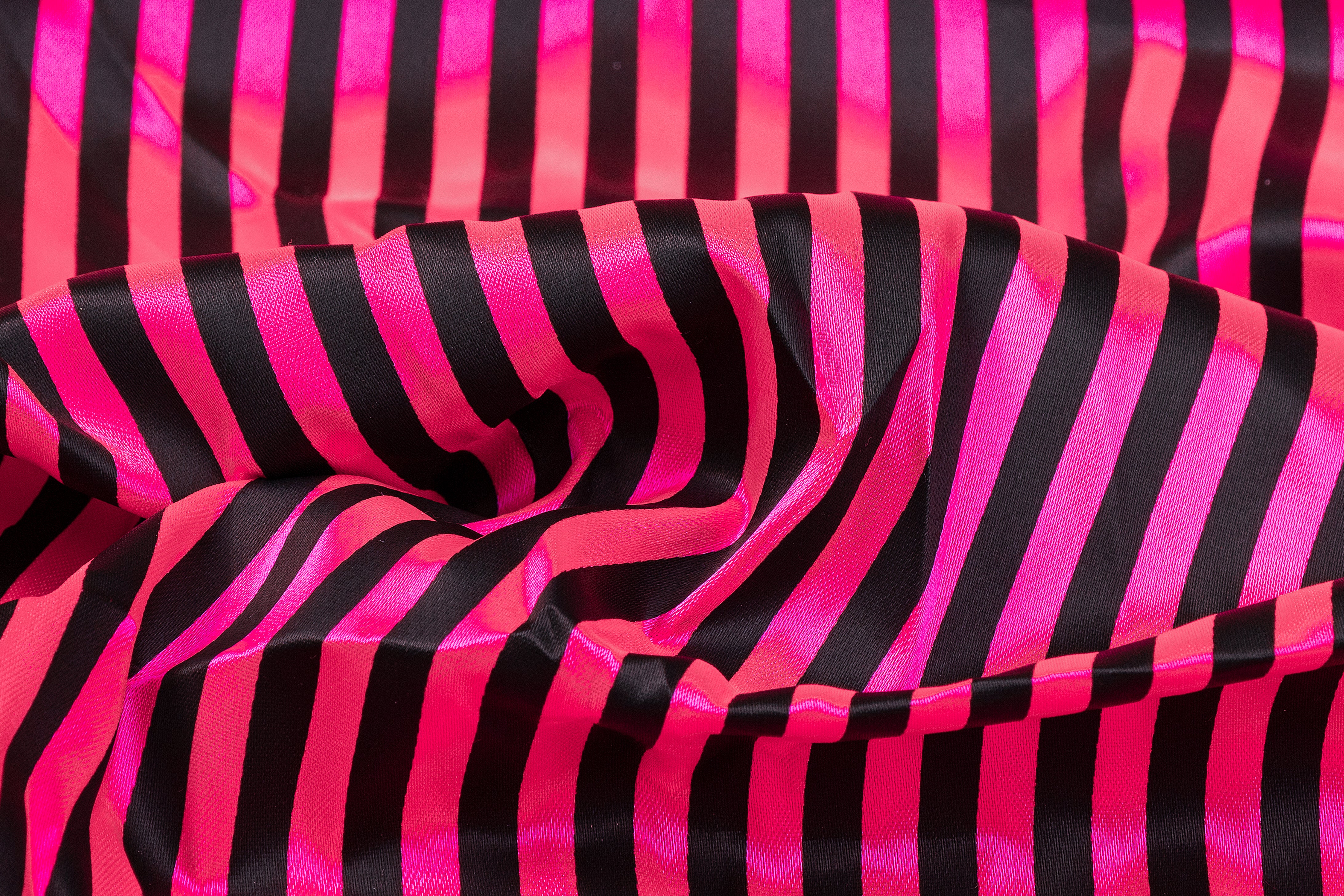 Striped Poly Acetate Satin - Pink and Black