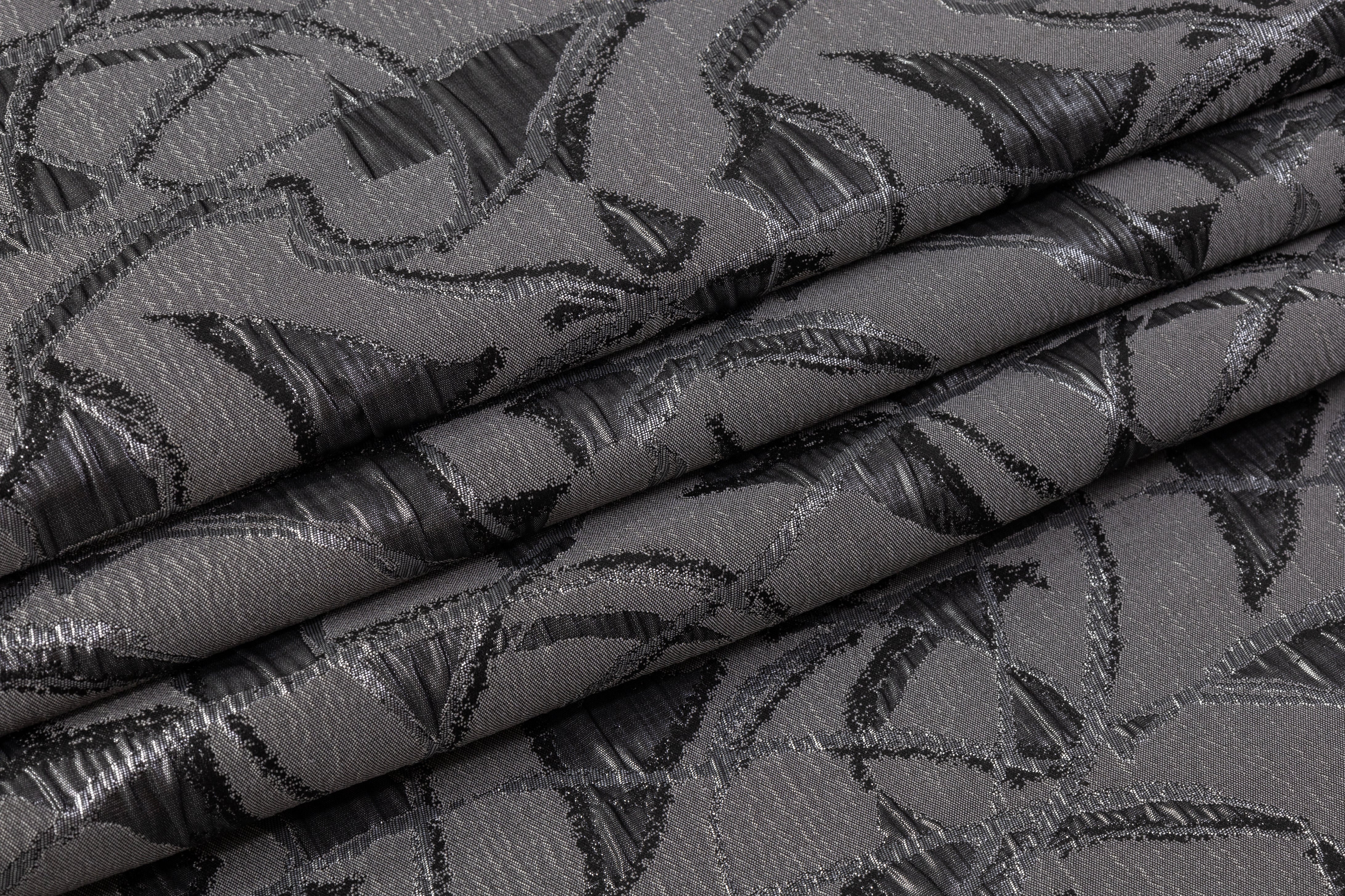 Crushed Metallic Brocade - Charcoal Gray