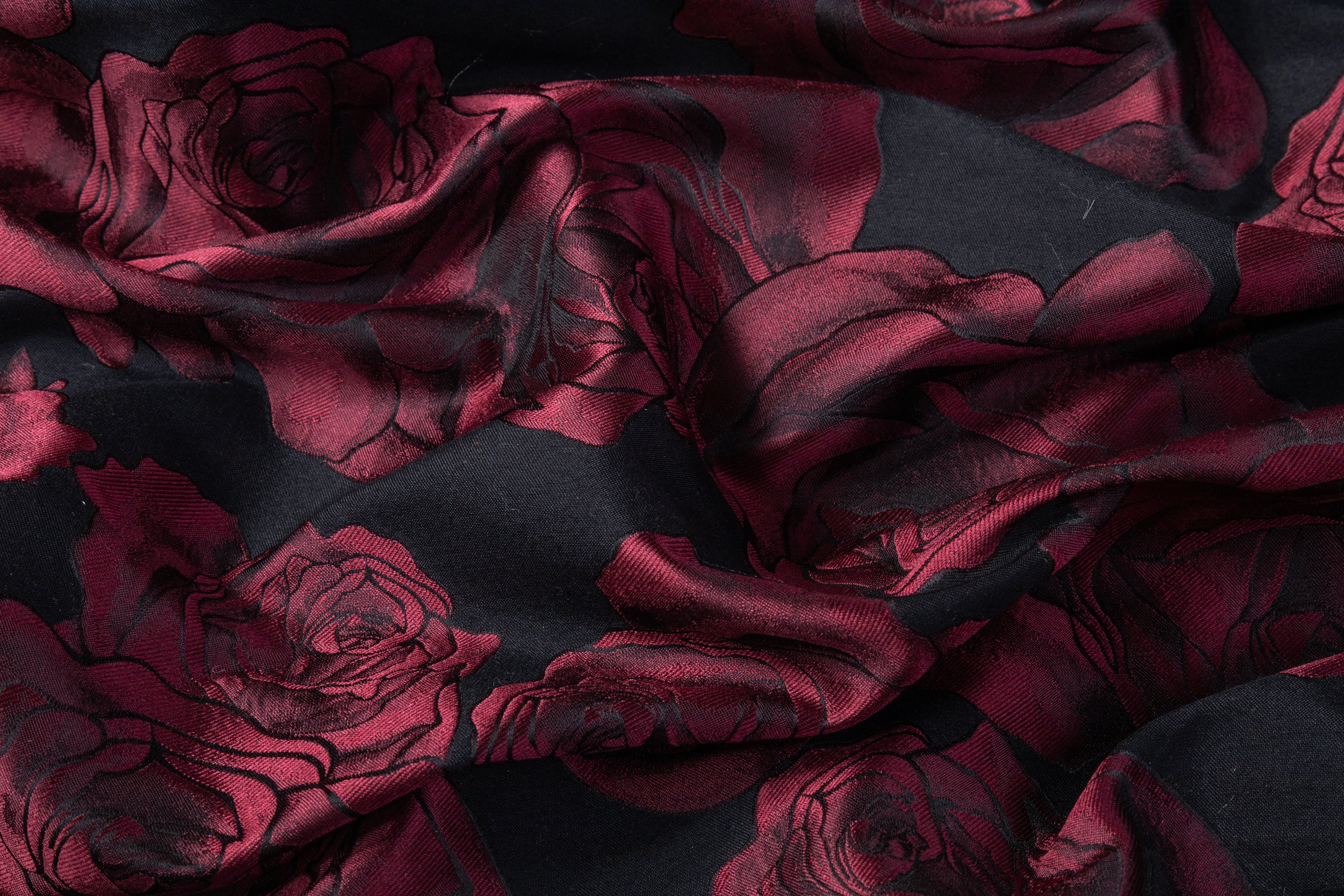 Rose Floral Brocade - Burgundy / Black