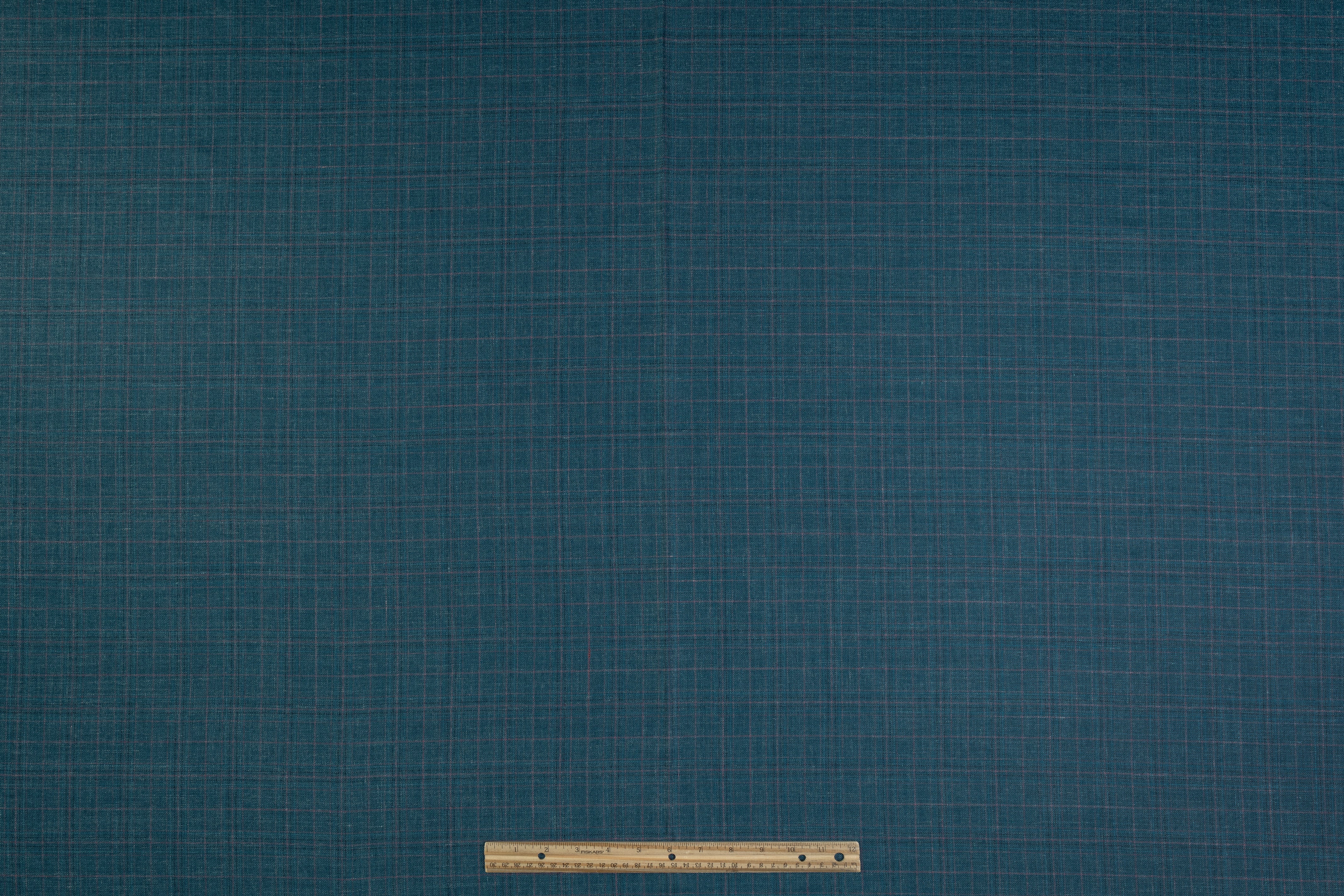 Checked Italian Wool Suiting - Teal Blue / Brick Red
