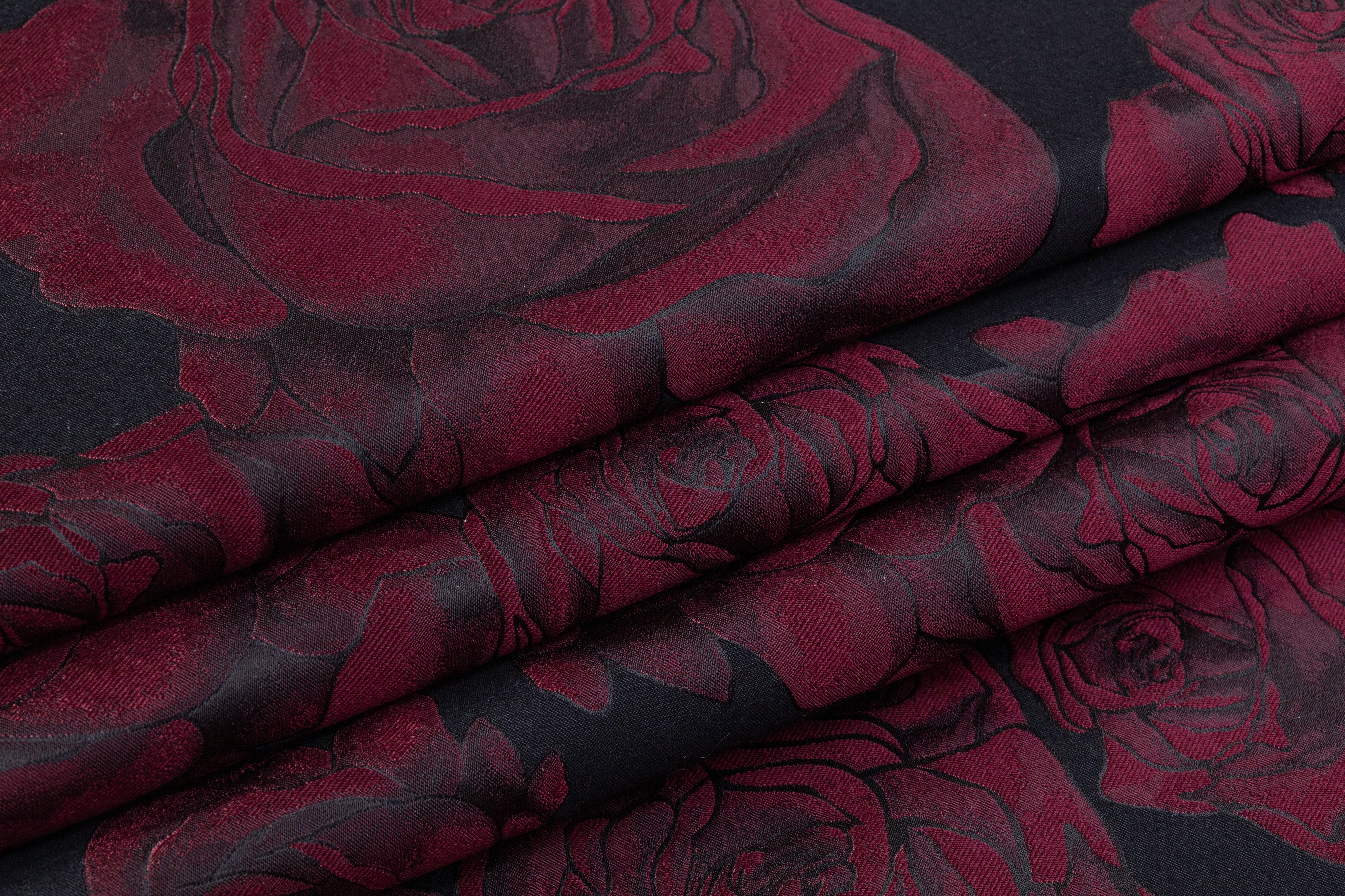 Rose Floral Brocade - Burgundy / Black