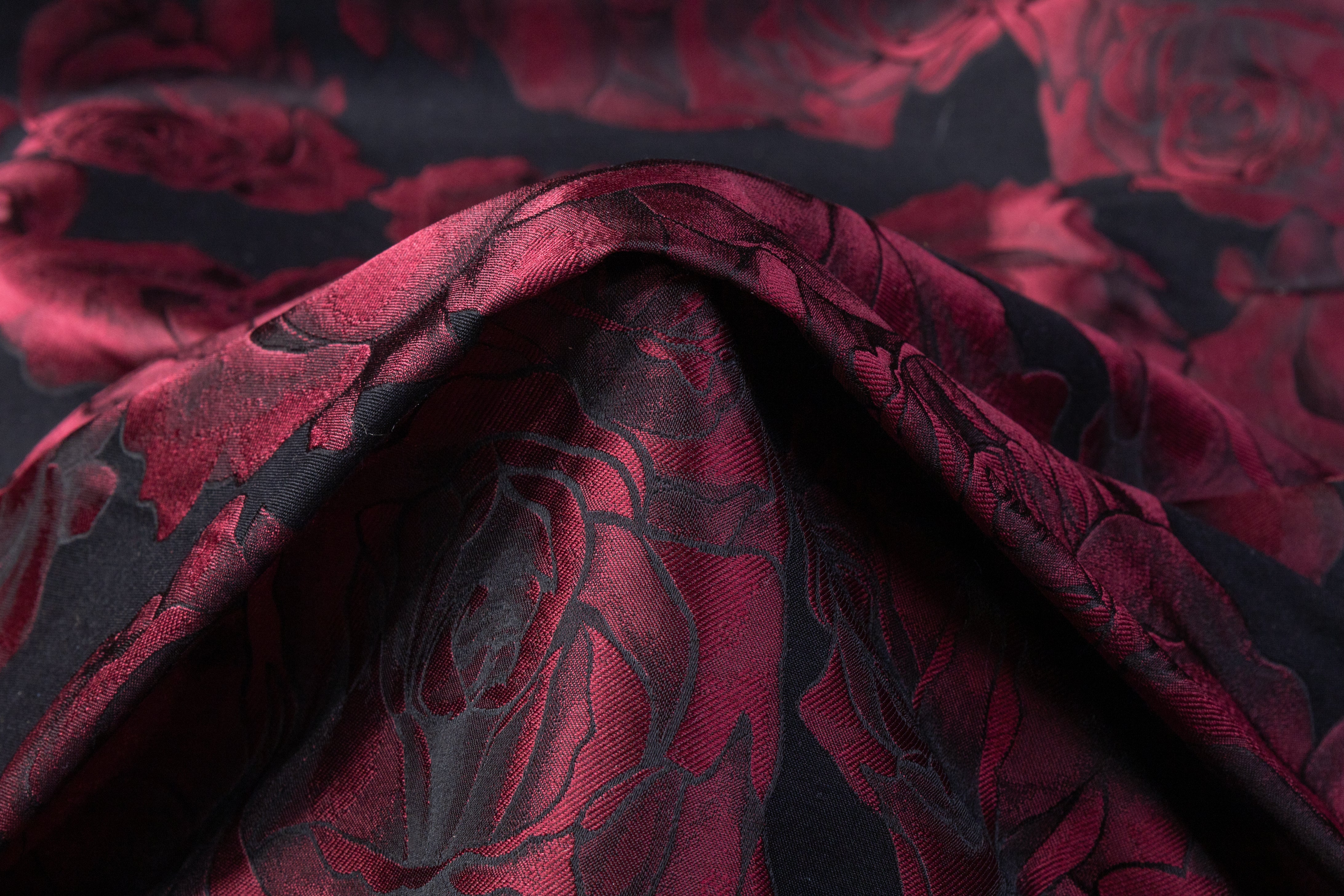 Rose Floral Brocade - Burgundy / Black