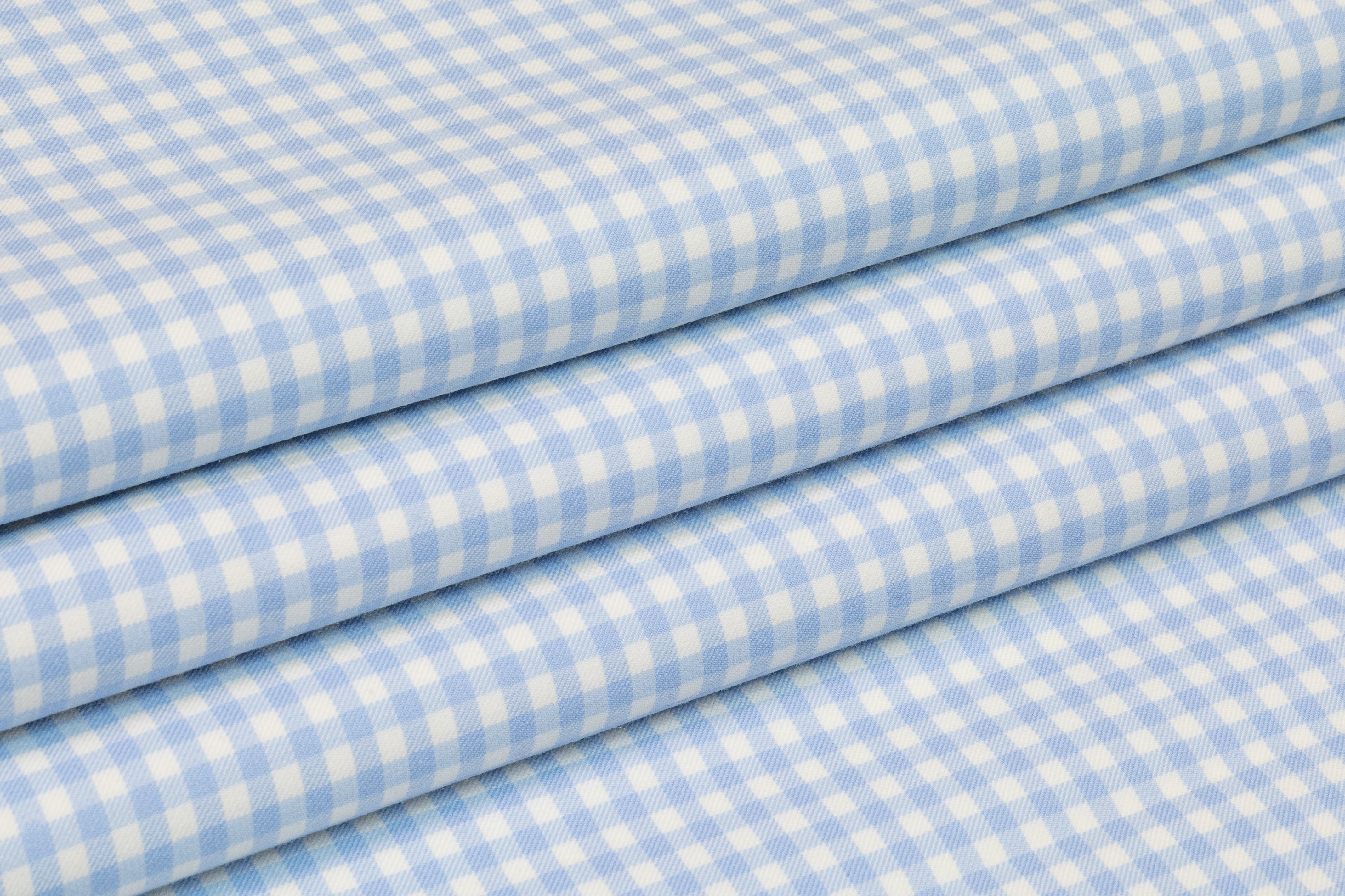 Double Faced Gingham Checked Wool Coating - Carolina Blue