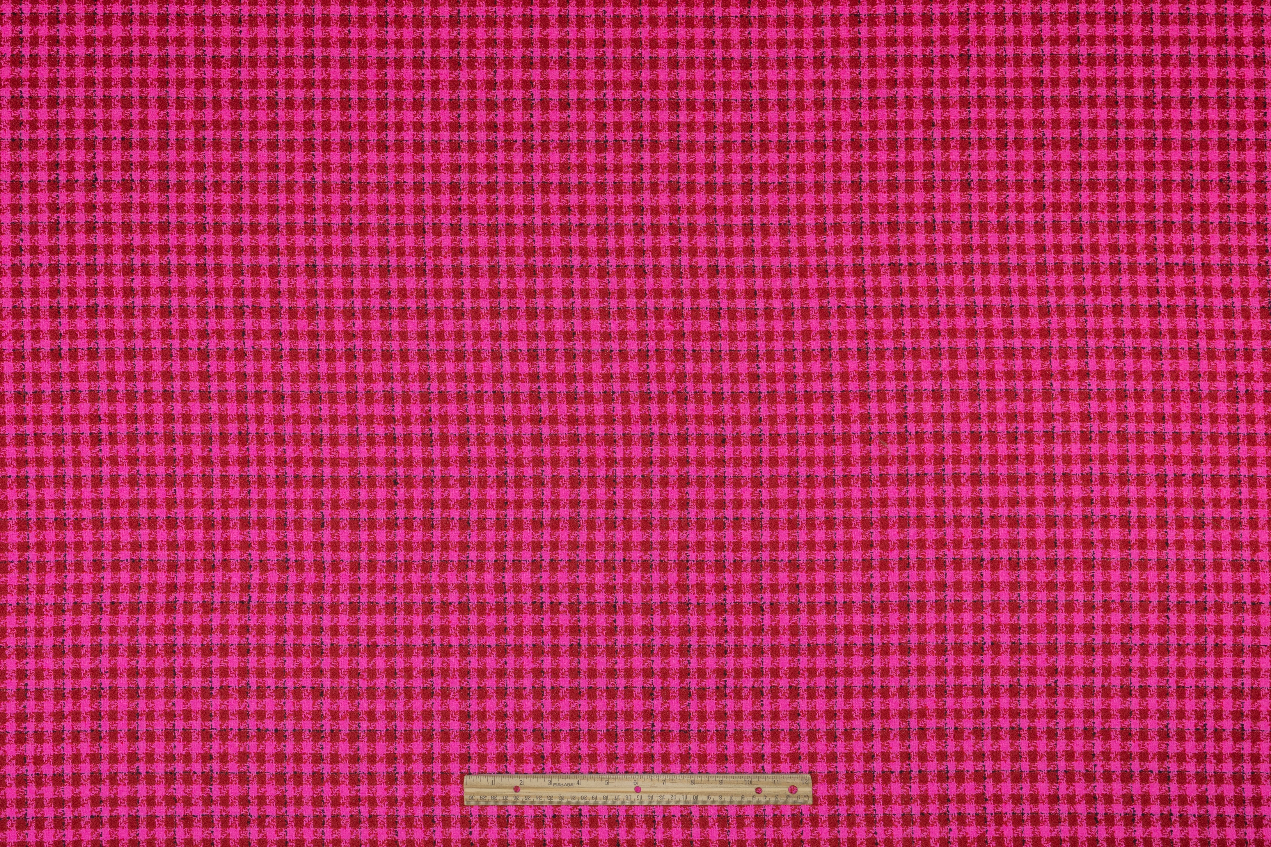 Checked Italian Wool Tweed Boucle - Magenta / Red
