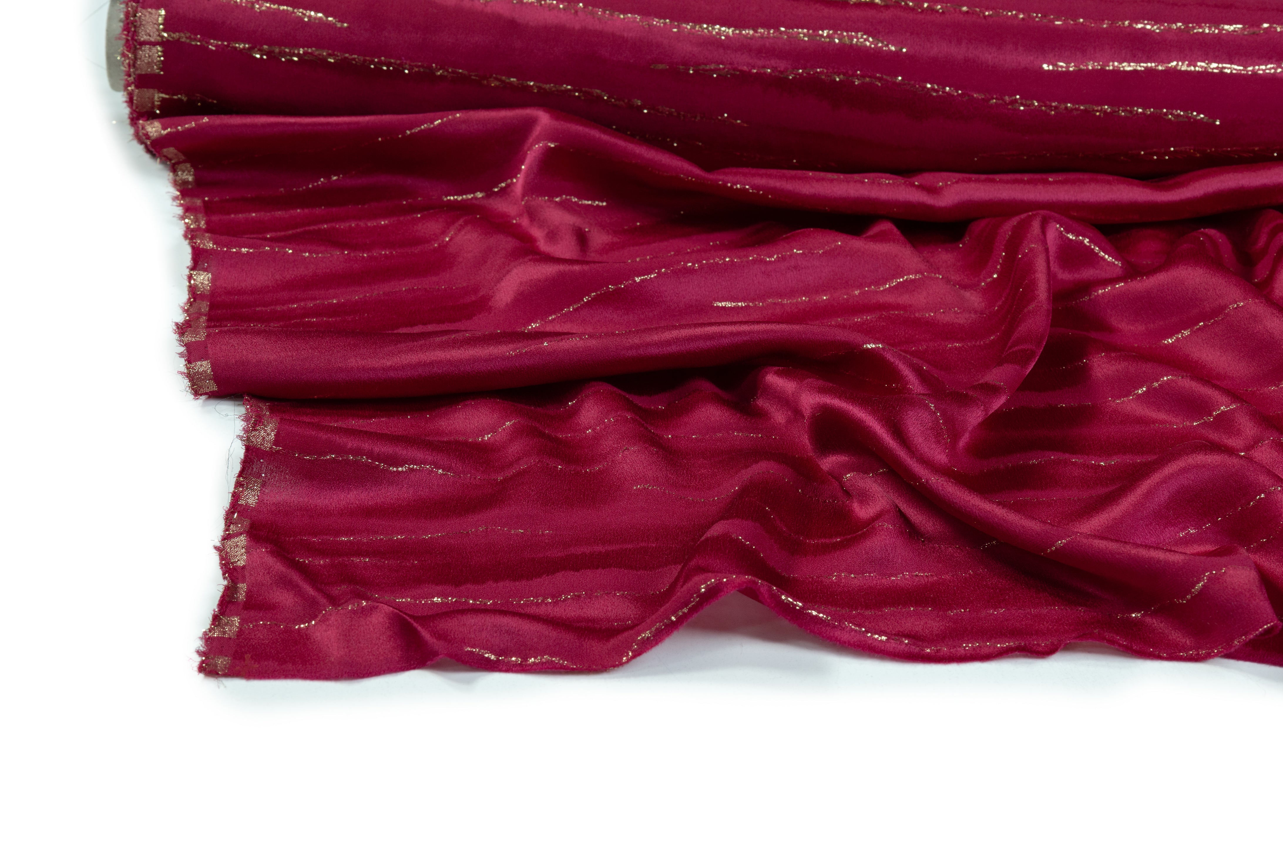 Metallic Italian Silk Jacquard - Burgundy / Gold