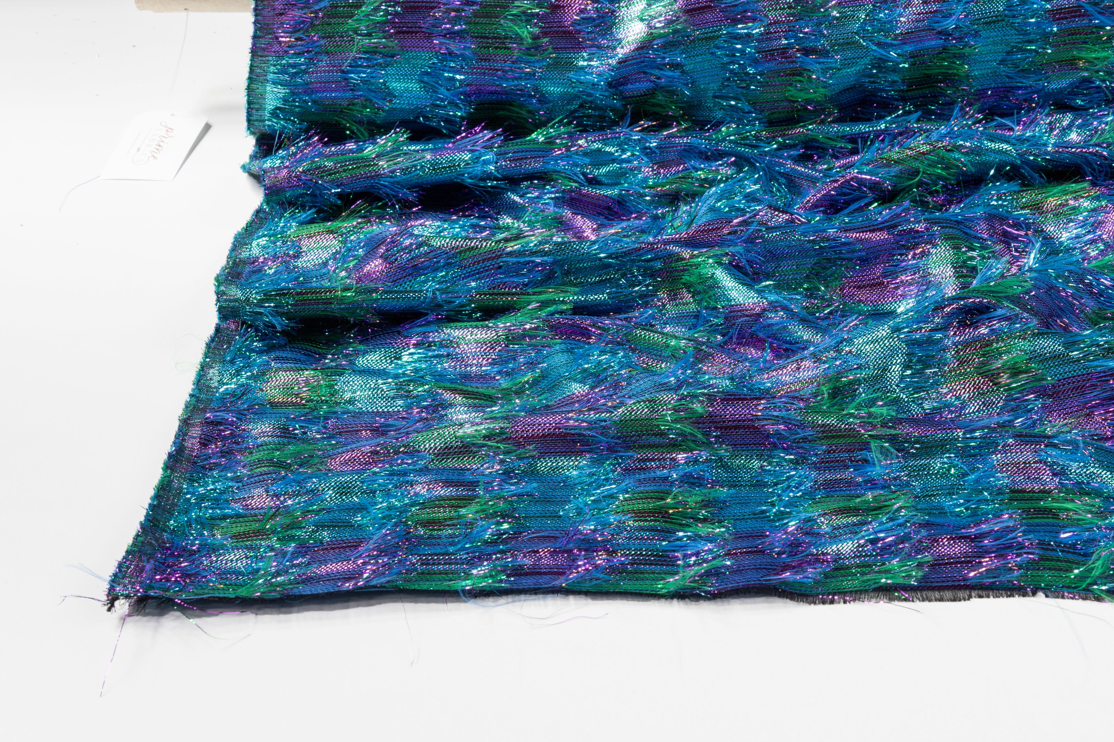 Fringed Metallic French Brocade - Blue / Green / Purple
