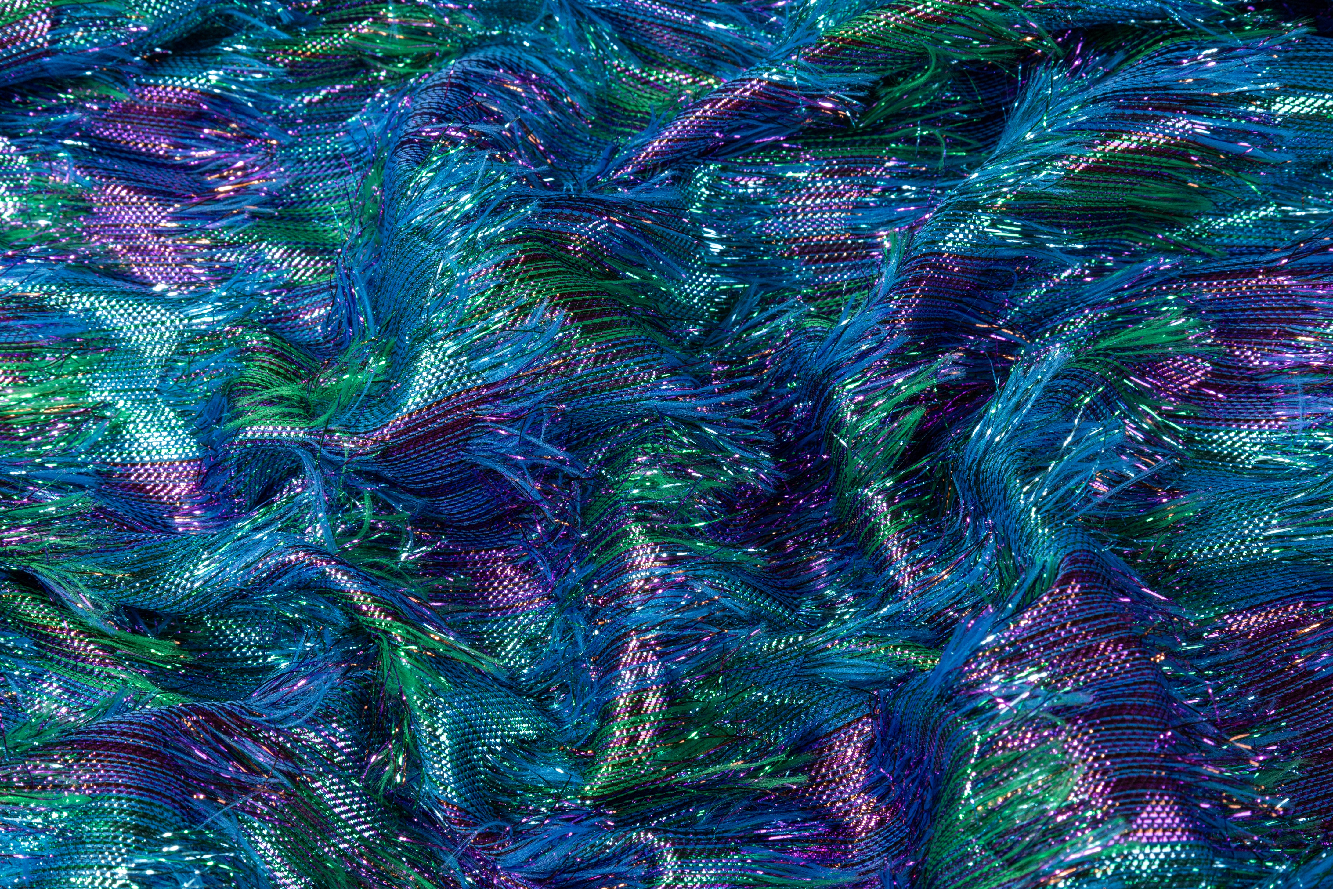 Fringed Metallic French Brocade - Blue / Green / Purple