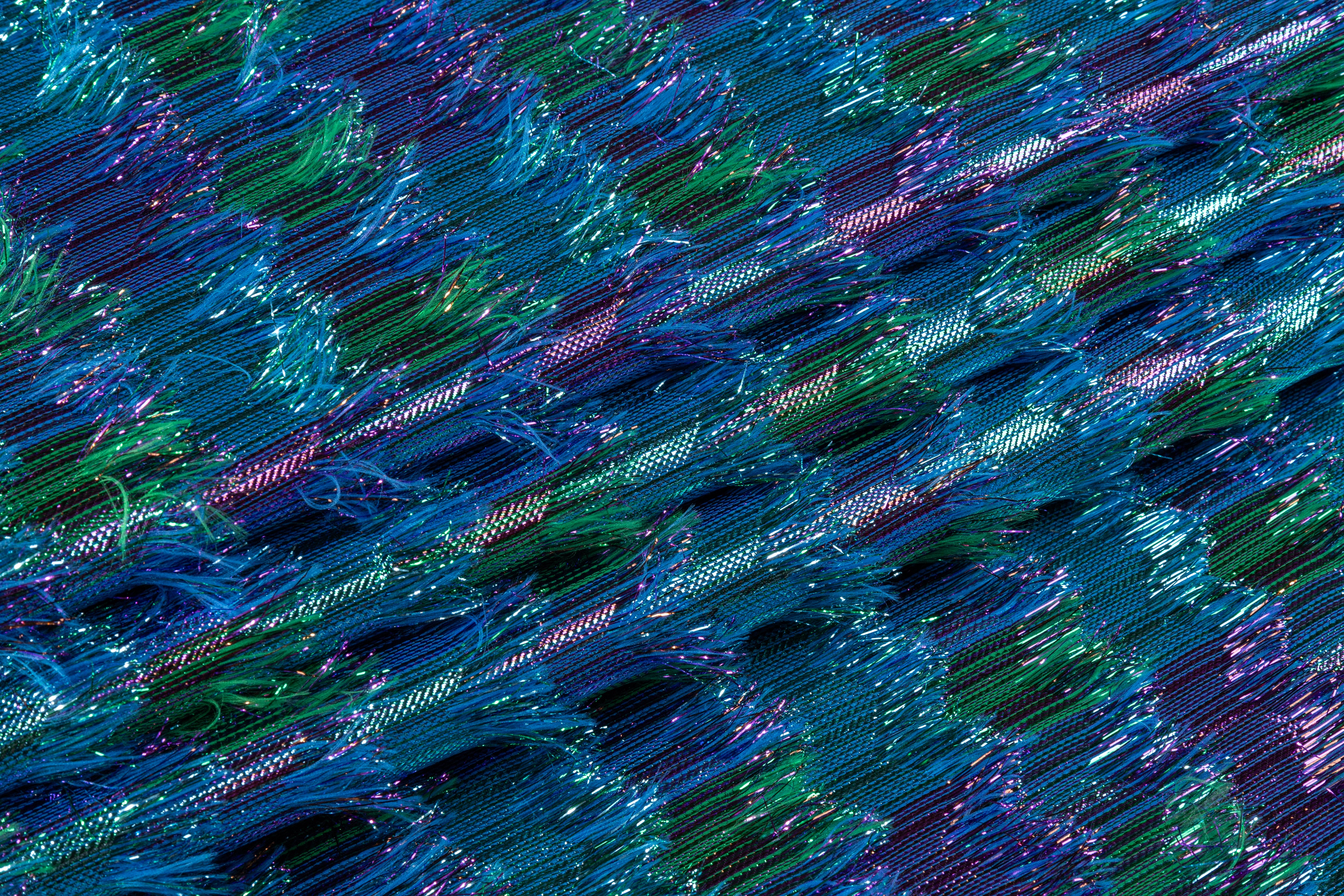 Fringed Metallic French Brocade - Blue / Green / Purple