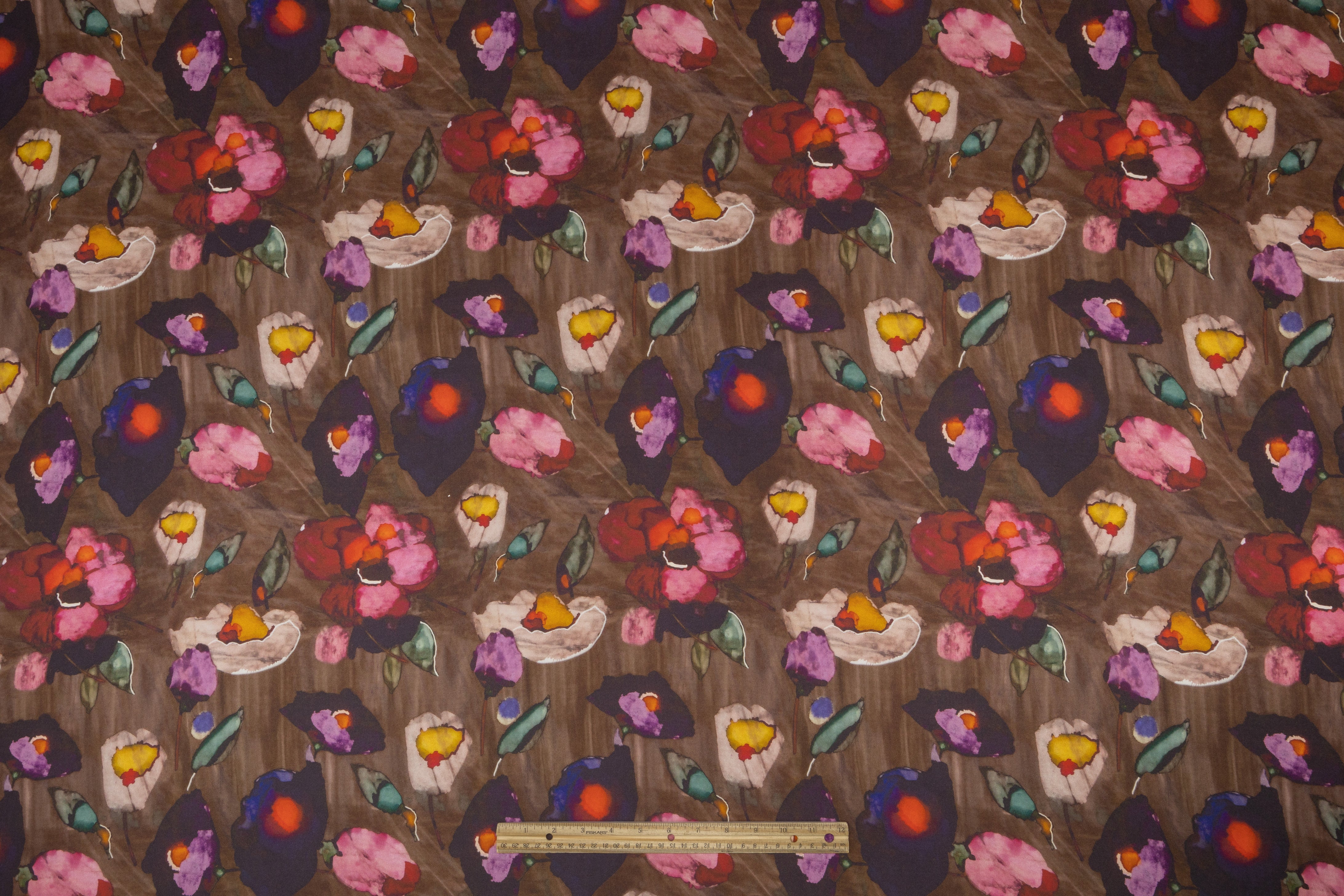 Floral Italian Silk Twill - Brown