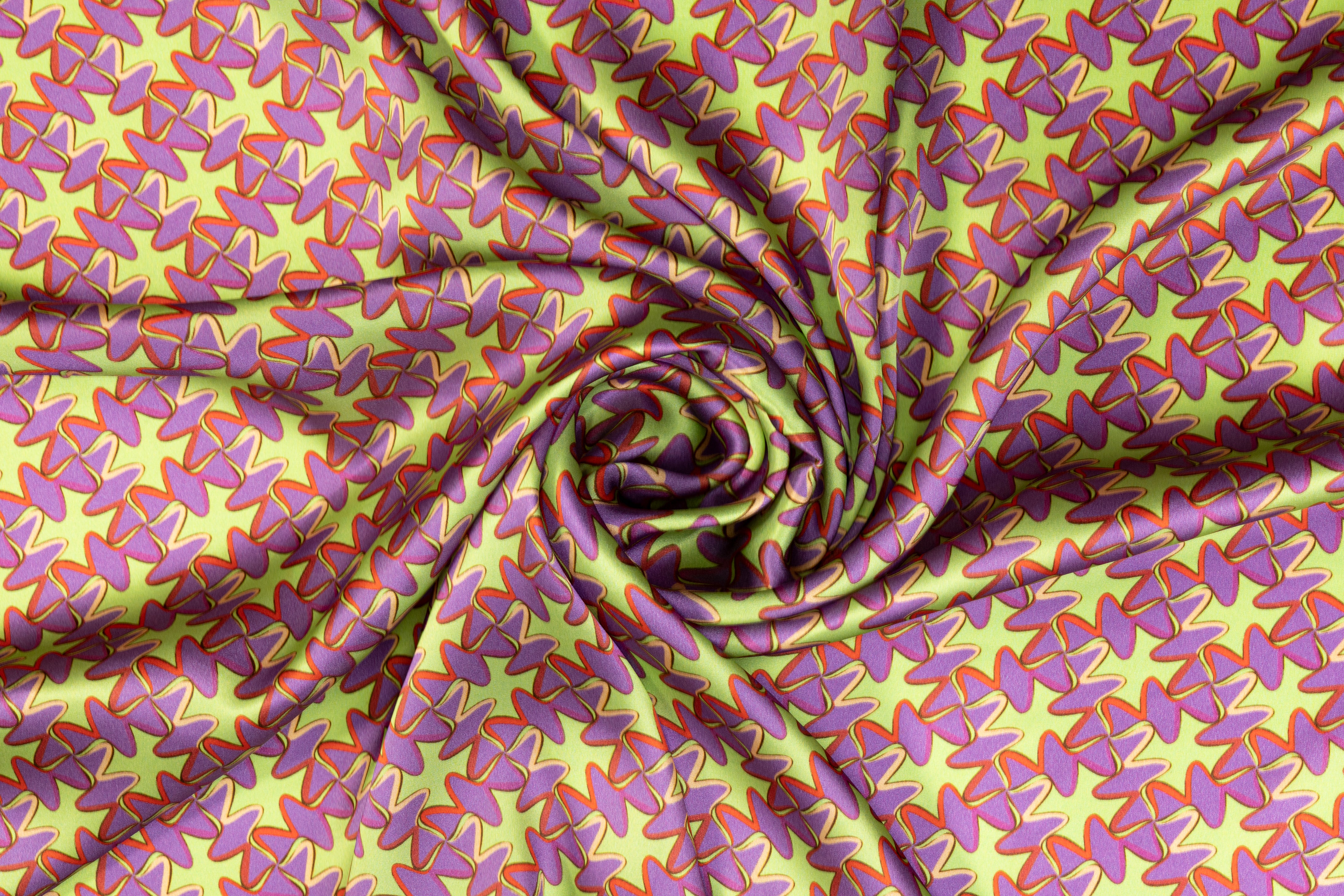 Retro Print Italian Silk Charmeuse - Green and Purple