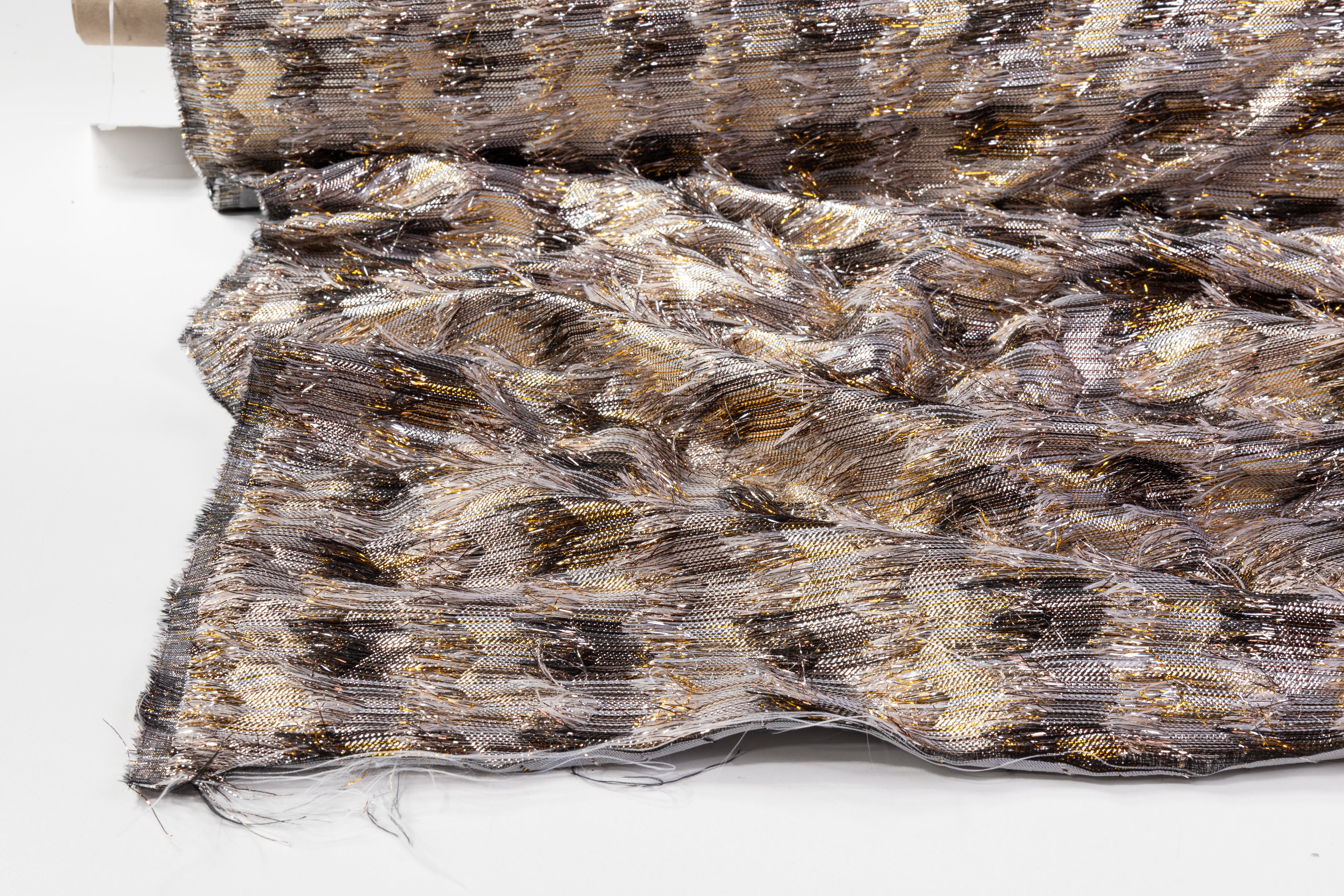 Fringed Metallic French Brocade - Gold / Taupe