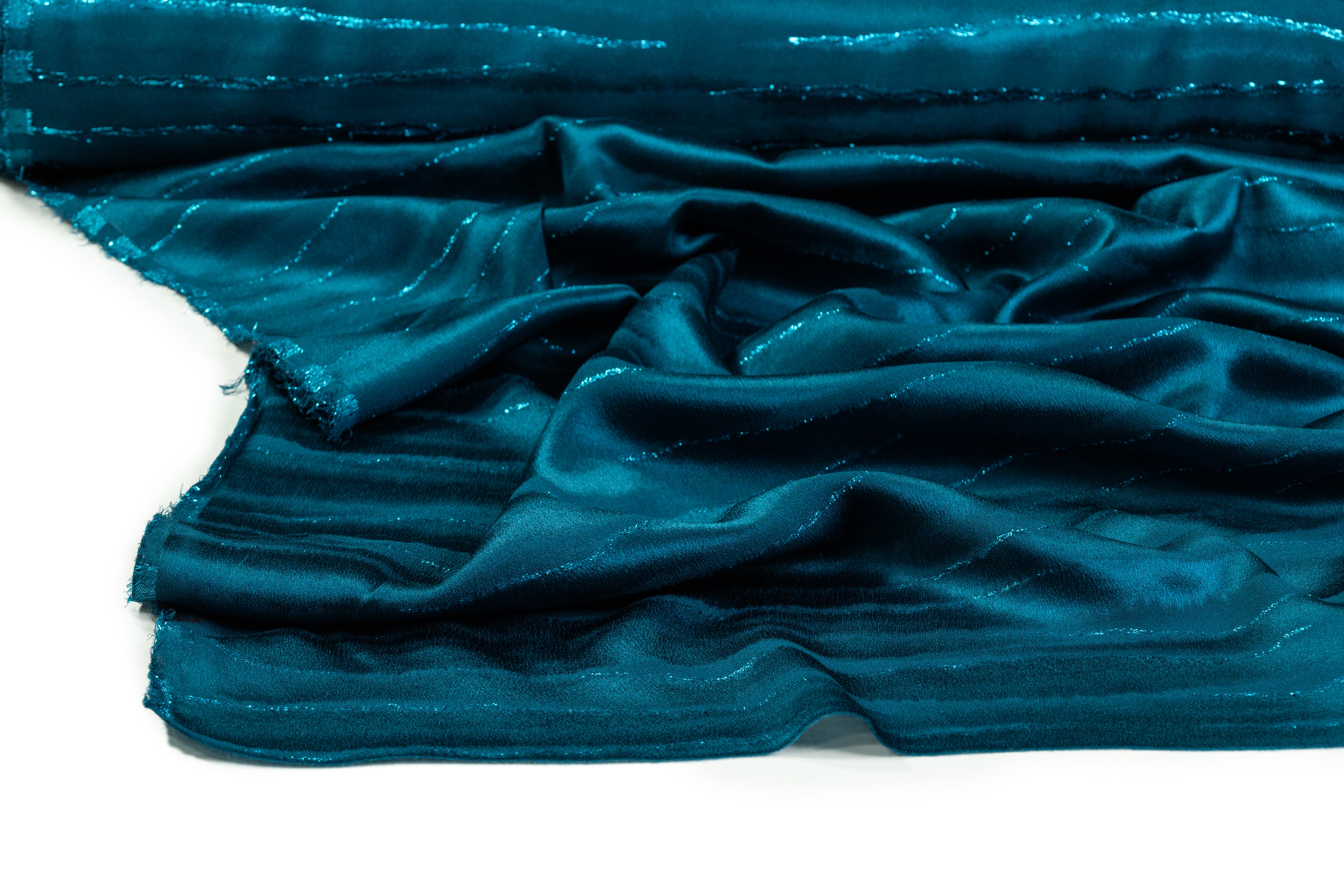 Metallic Italian Silk Jacquard - Teal Blue
