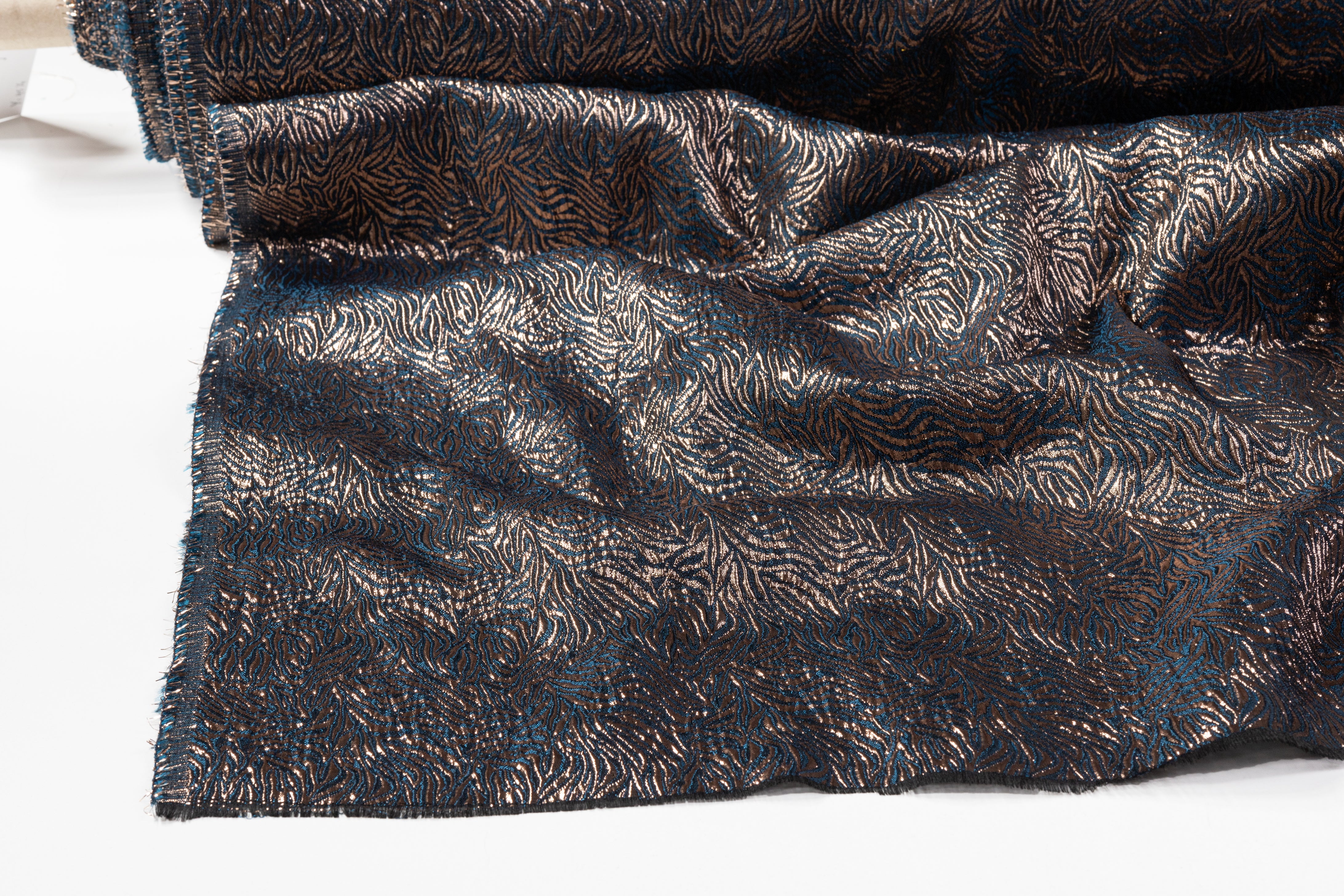 French Metallic Matelassé Brocade - Blue / Bronze