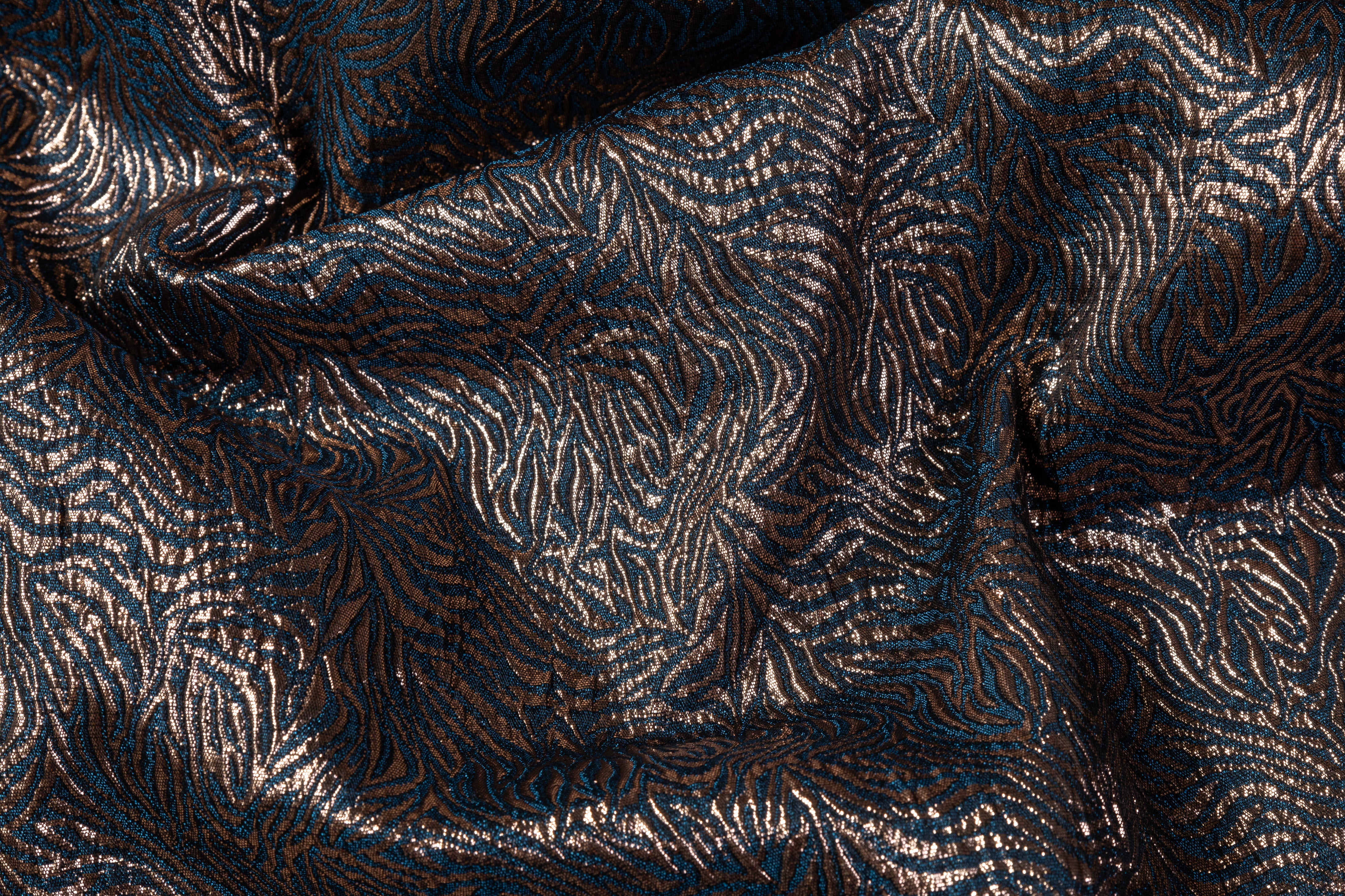 French Metallic Matelassé Brocade - Blue / Bronze
