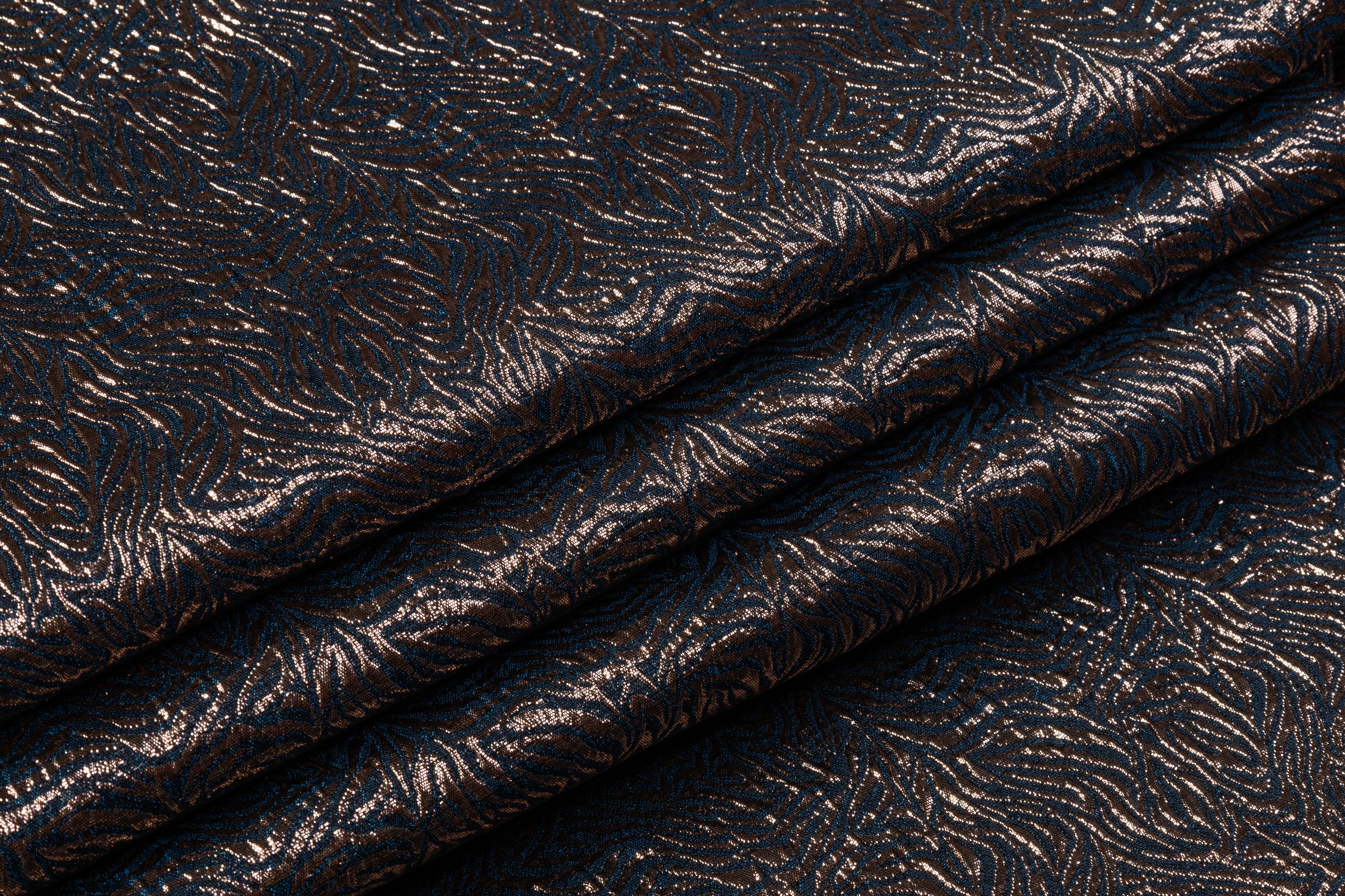 French Metallic Matelassé Brocade - Blue / Bronze