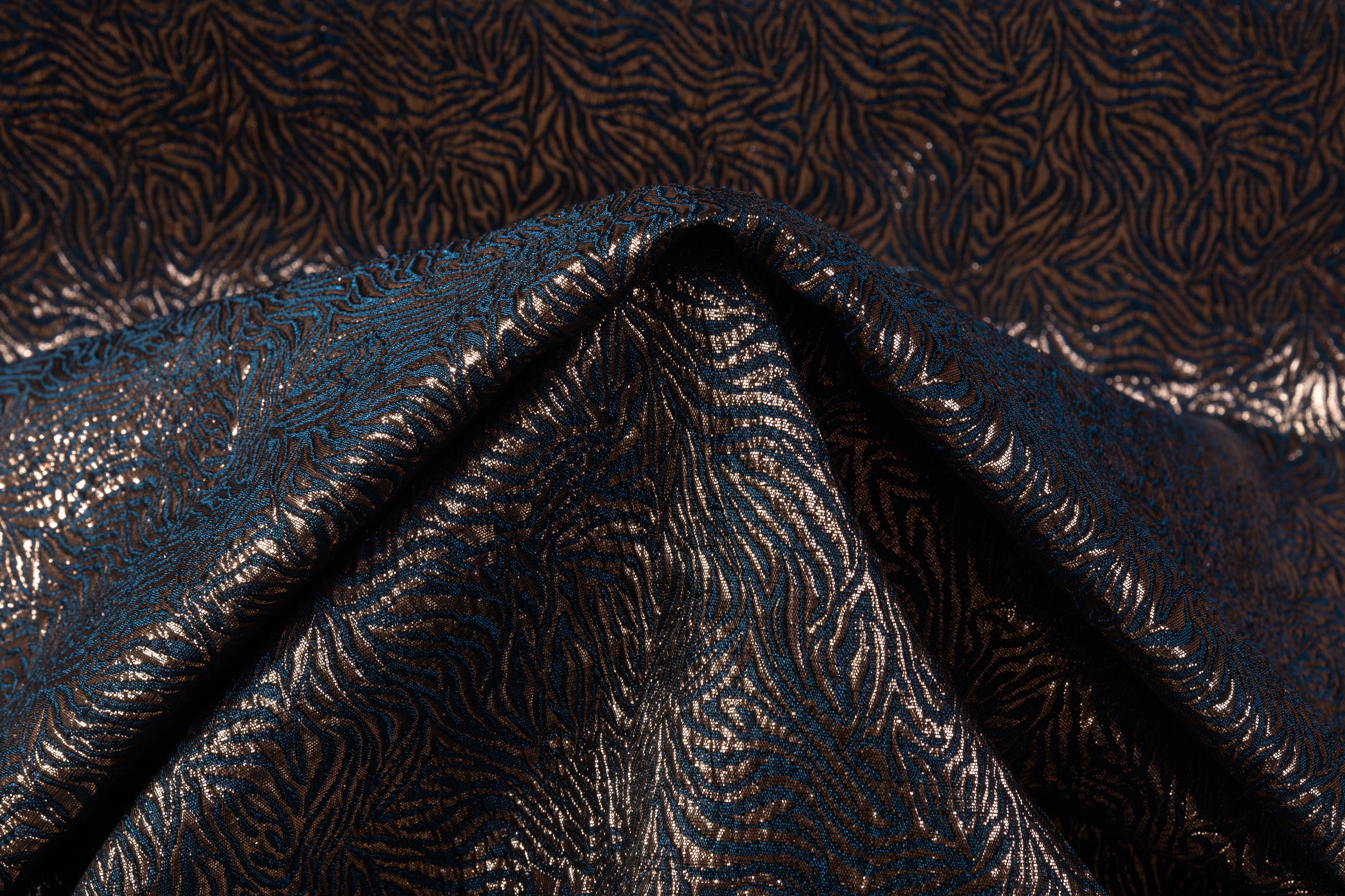 French Metallic Matelassé Brocade - Blue / Bronze