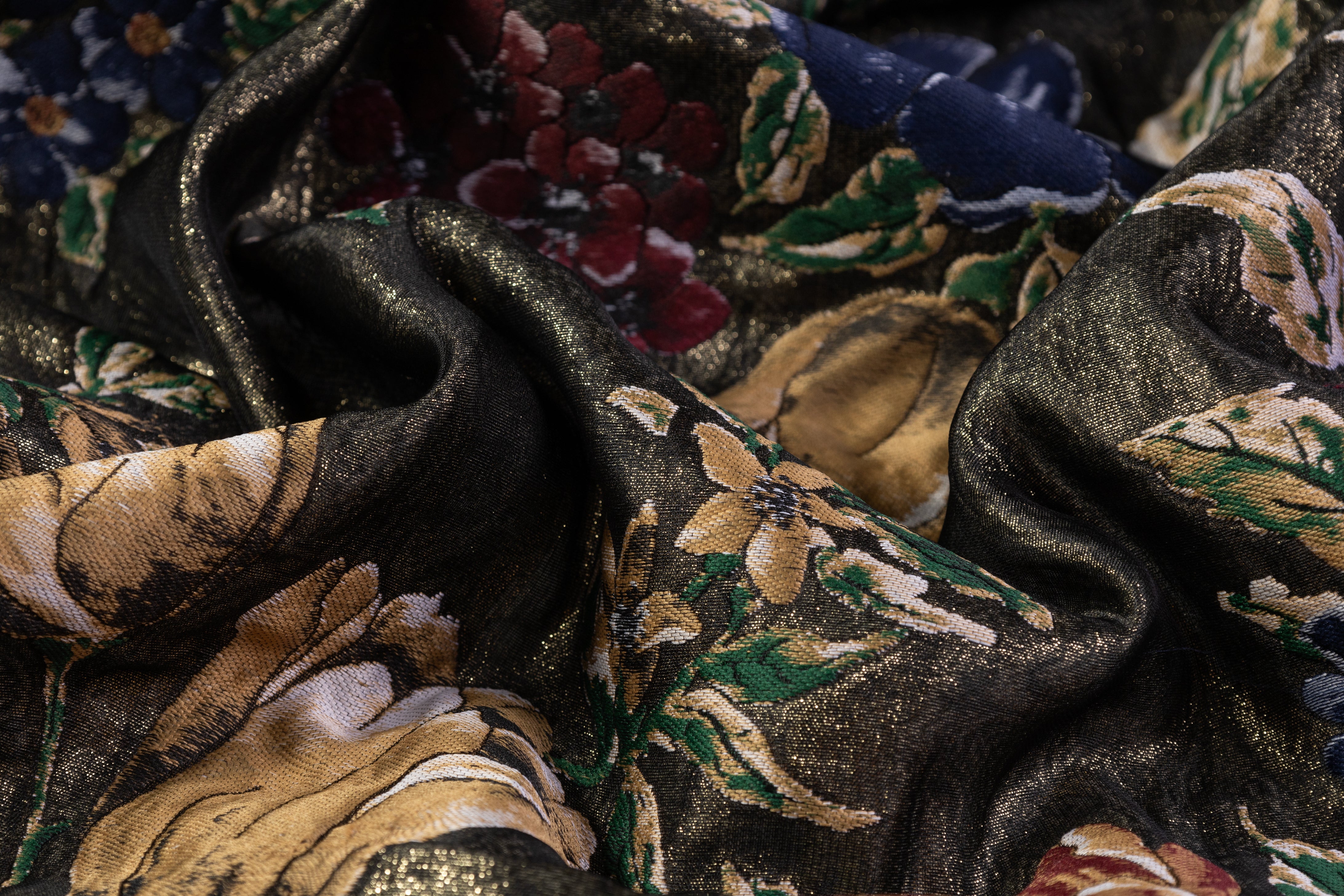 Metallic Italian Silk Blend Double Organza Brocade - Antique Gold / Multicolor