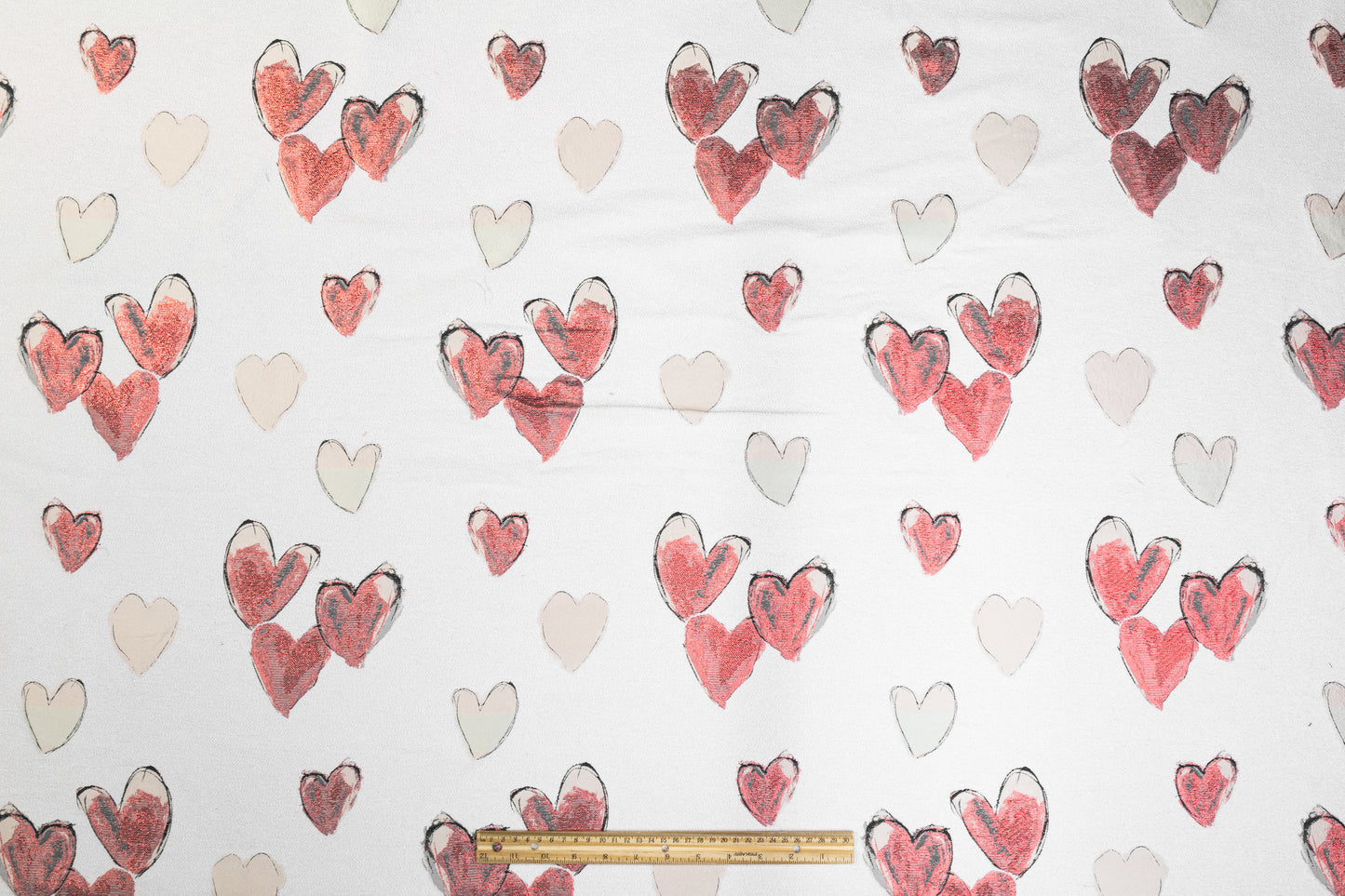 Metallic Heart Italian Brocade - Red and White