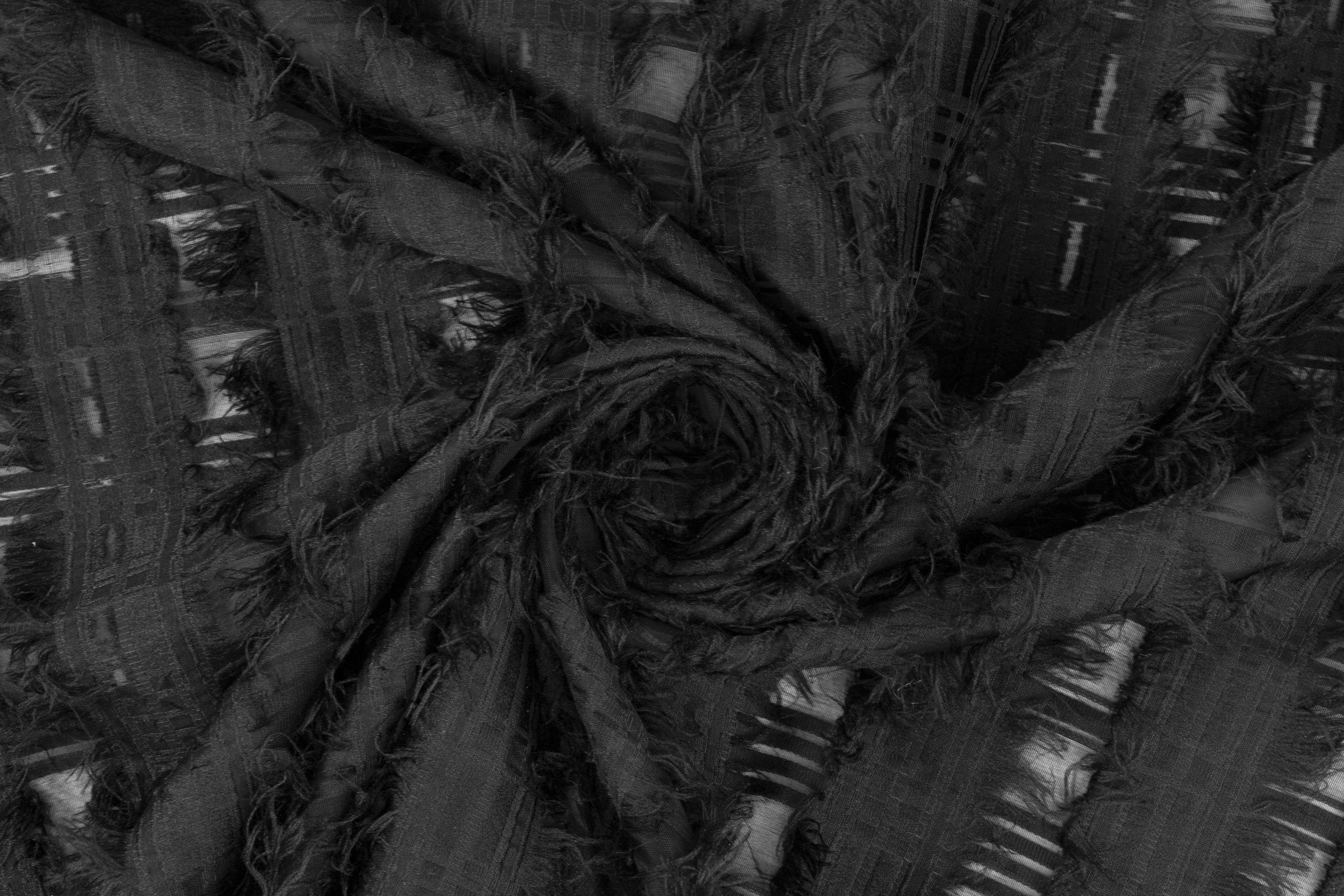 Checked Burnout with Fringes - Made in Italy - Black