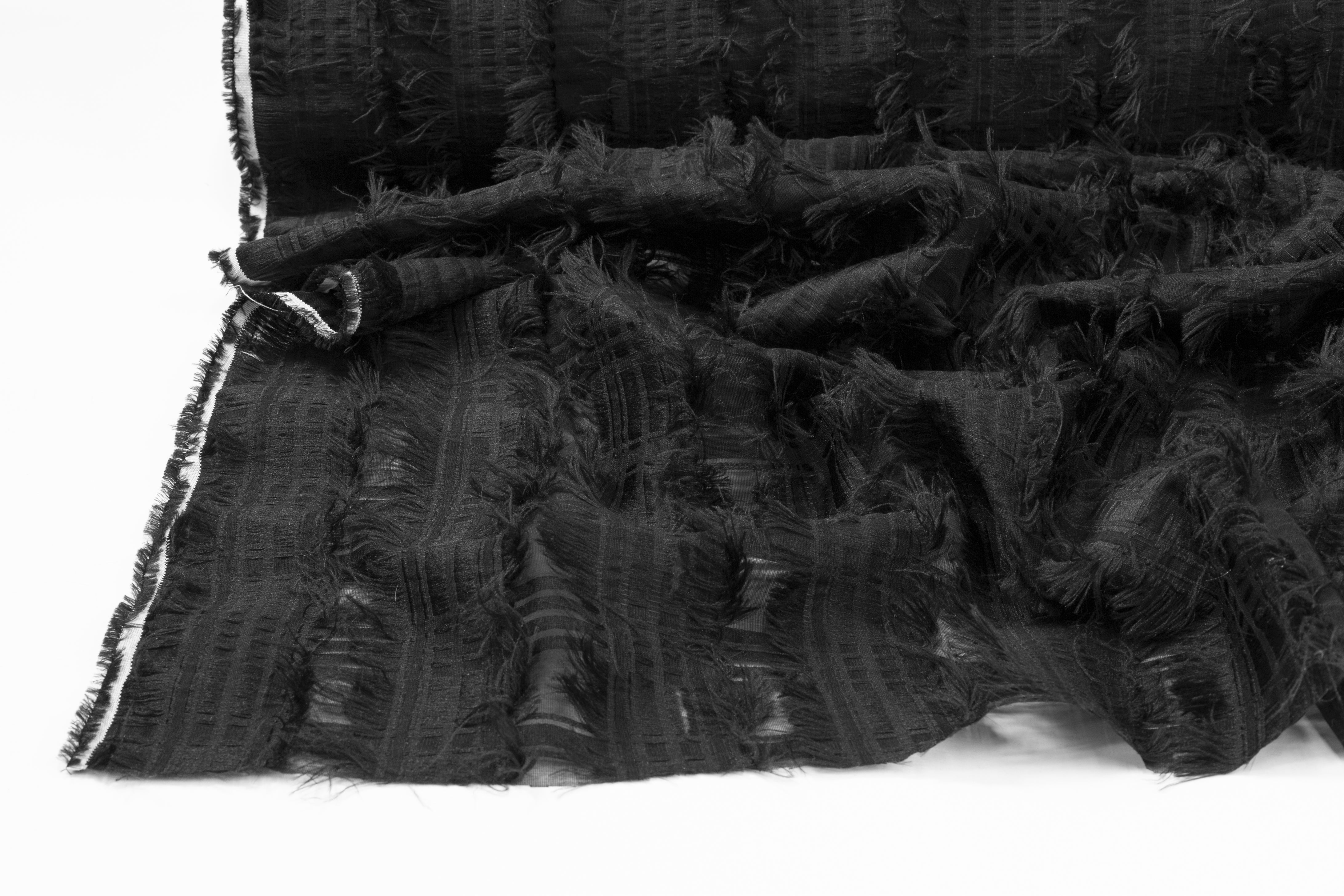 Checked Burnout with Fringes - Made in Italy - Black