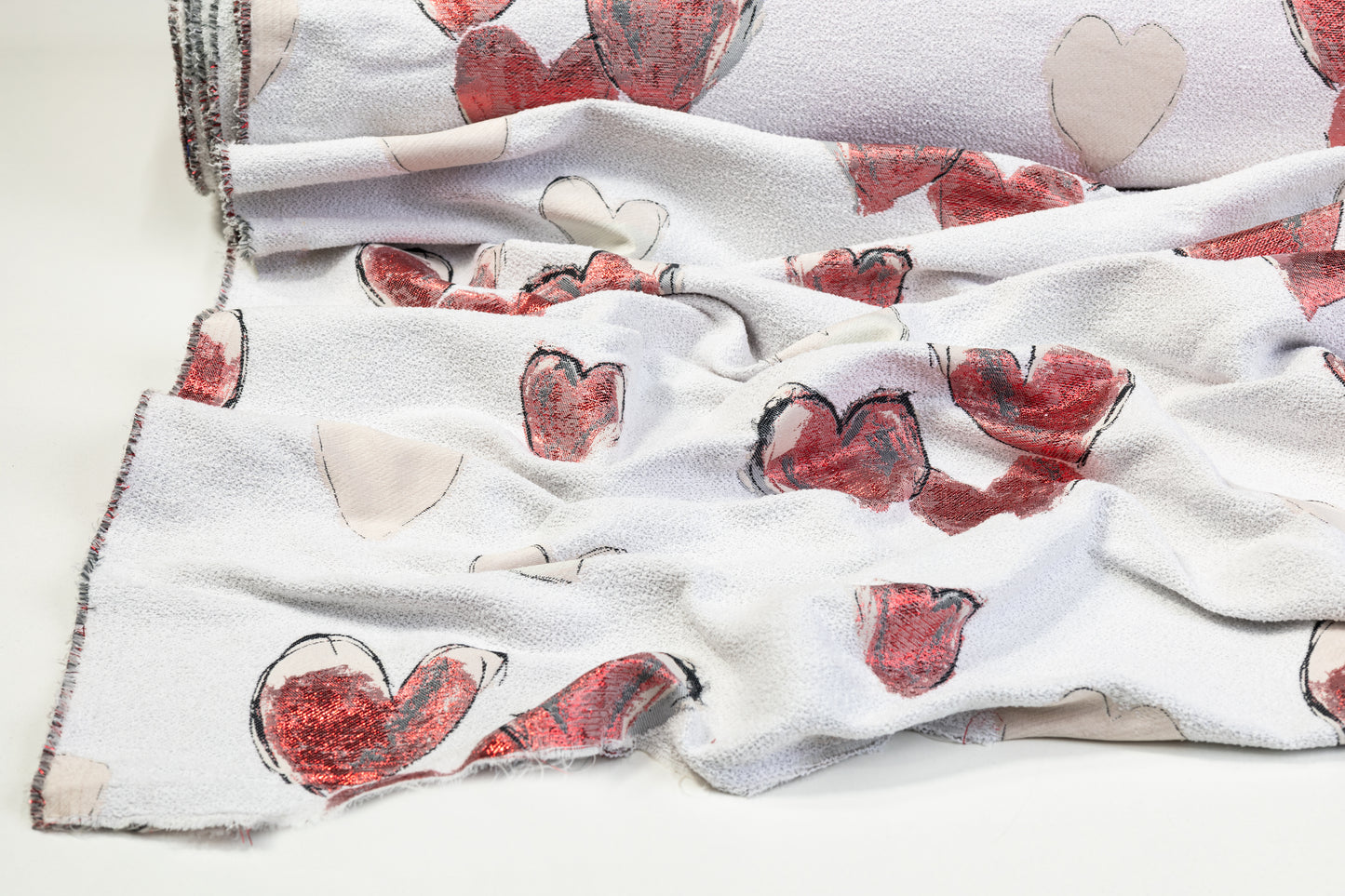 Metallic Heart Italian Brocade - Red and White