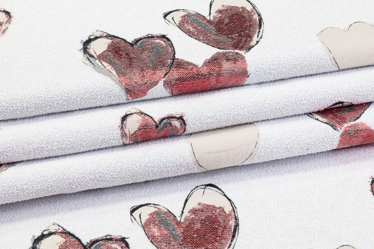 Metallic Heart Italian Brocade - Red and White
