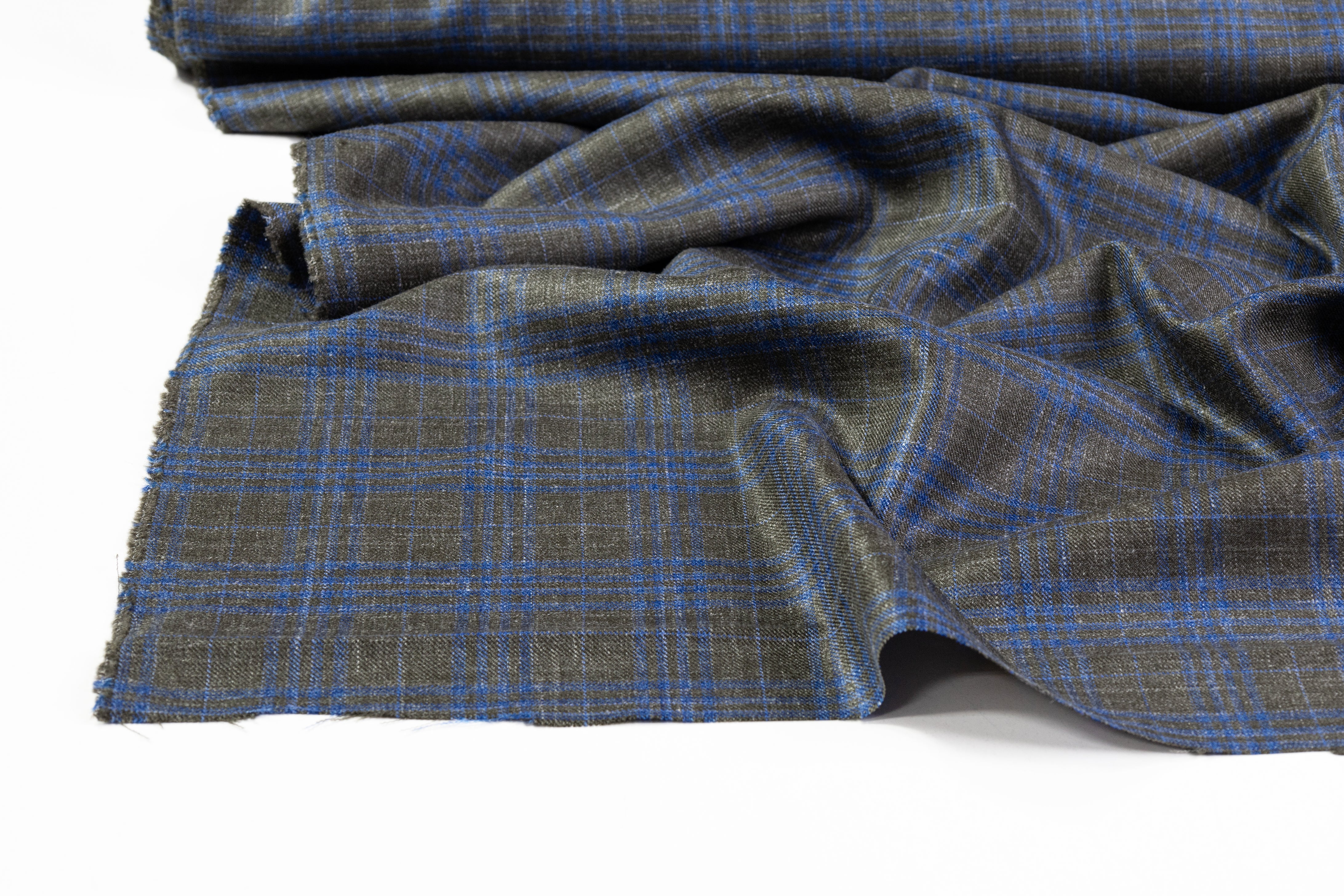 Checked Italian Wool Suiting - Green / Blue