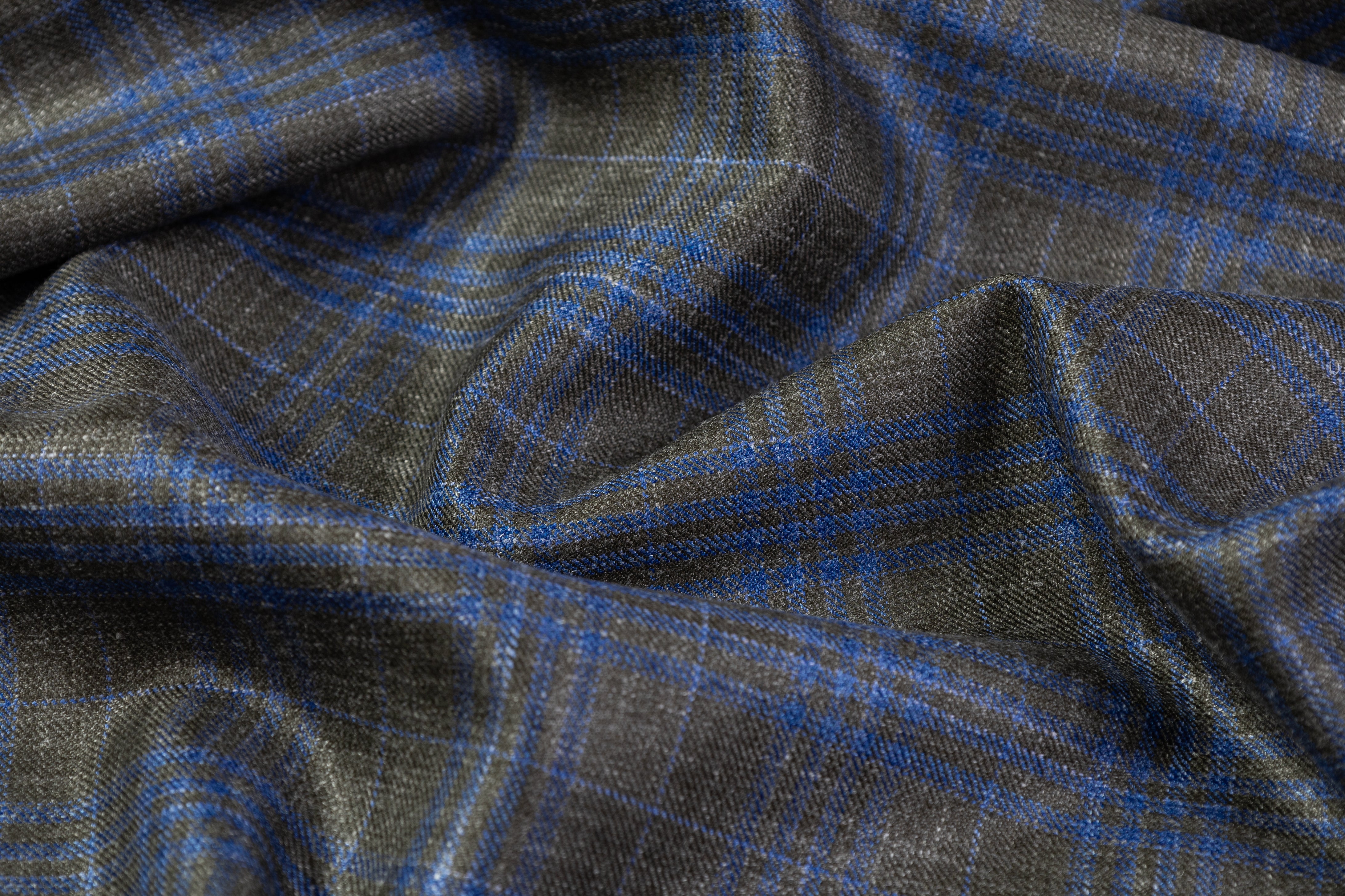Checked Italian Wool Suiting - Green / Blue