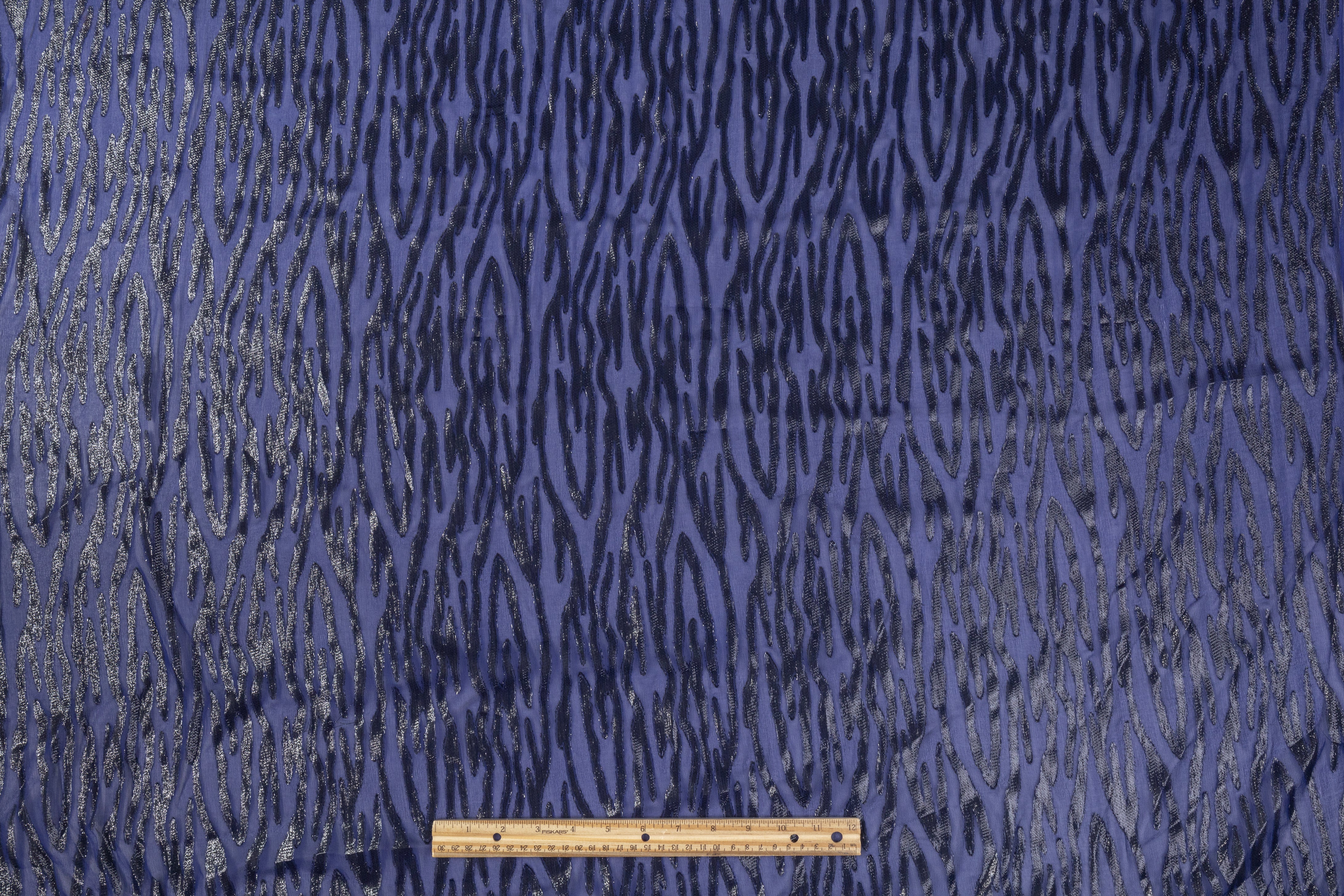 Metallic Silk Chiffon Fil Coupé - Blue / Black