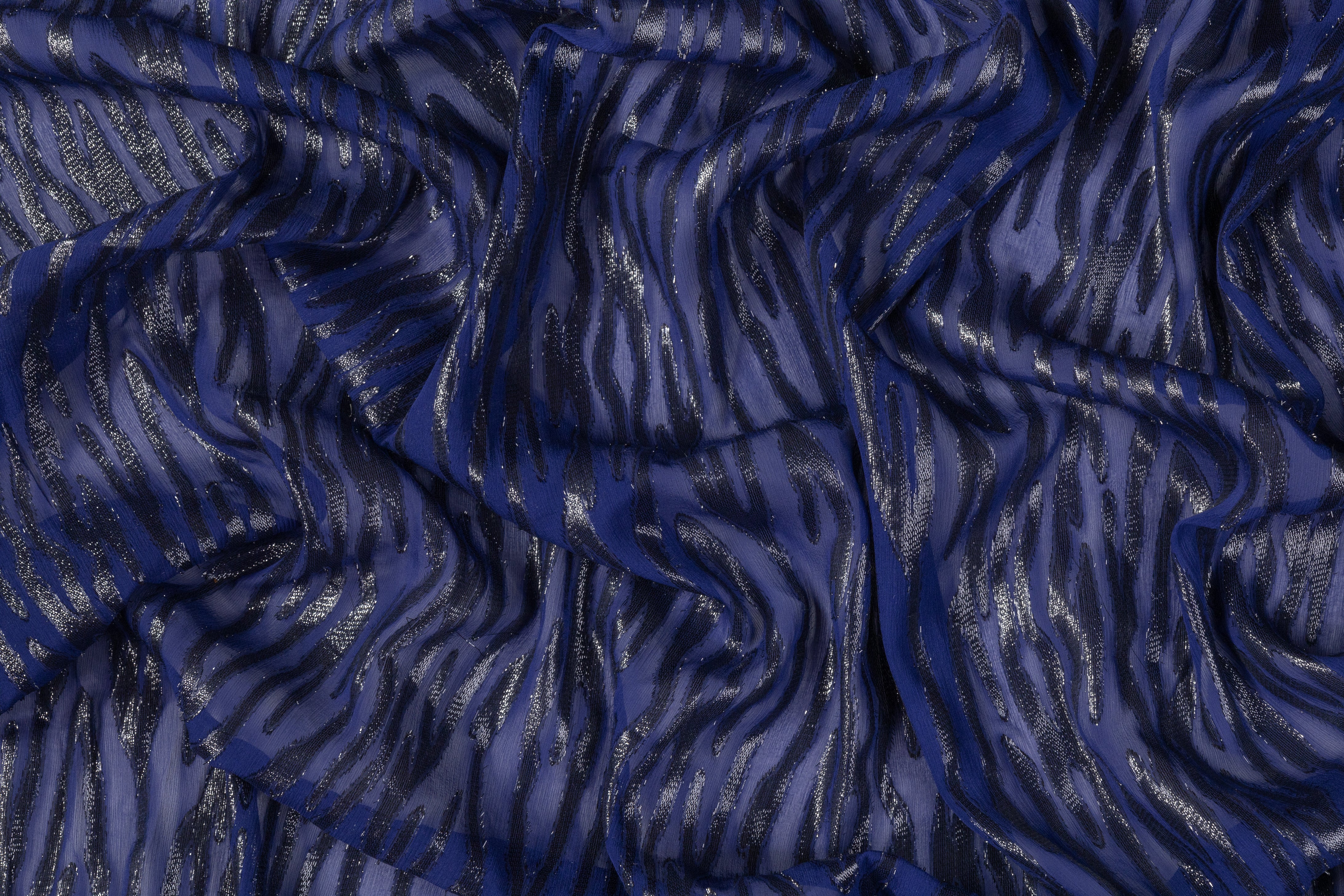 Metallic Silk Chiffon Fil Coupé - Blue / Black