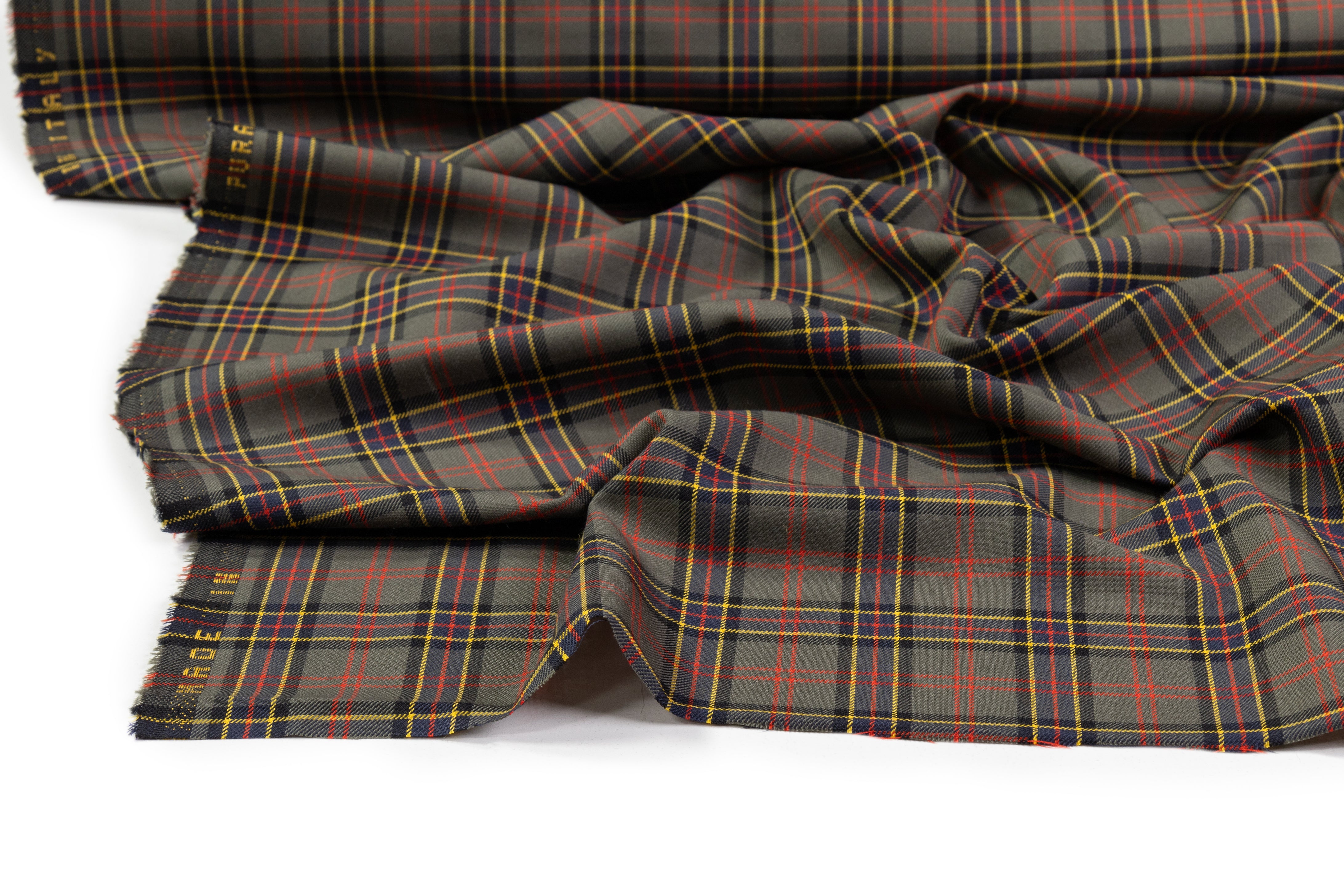 Checked Italian Wool Suiting - Green / Navy / Yellow / Red