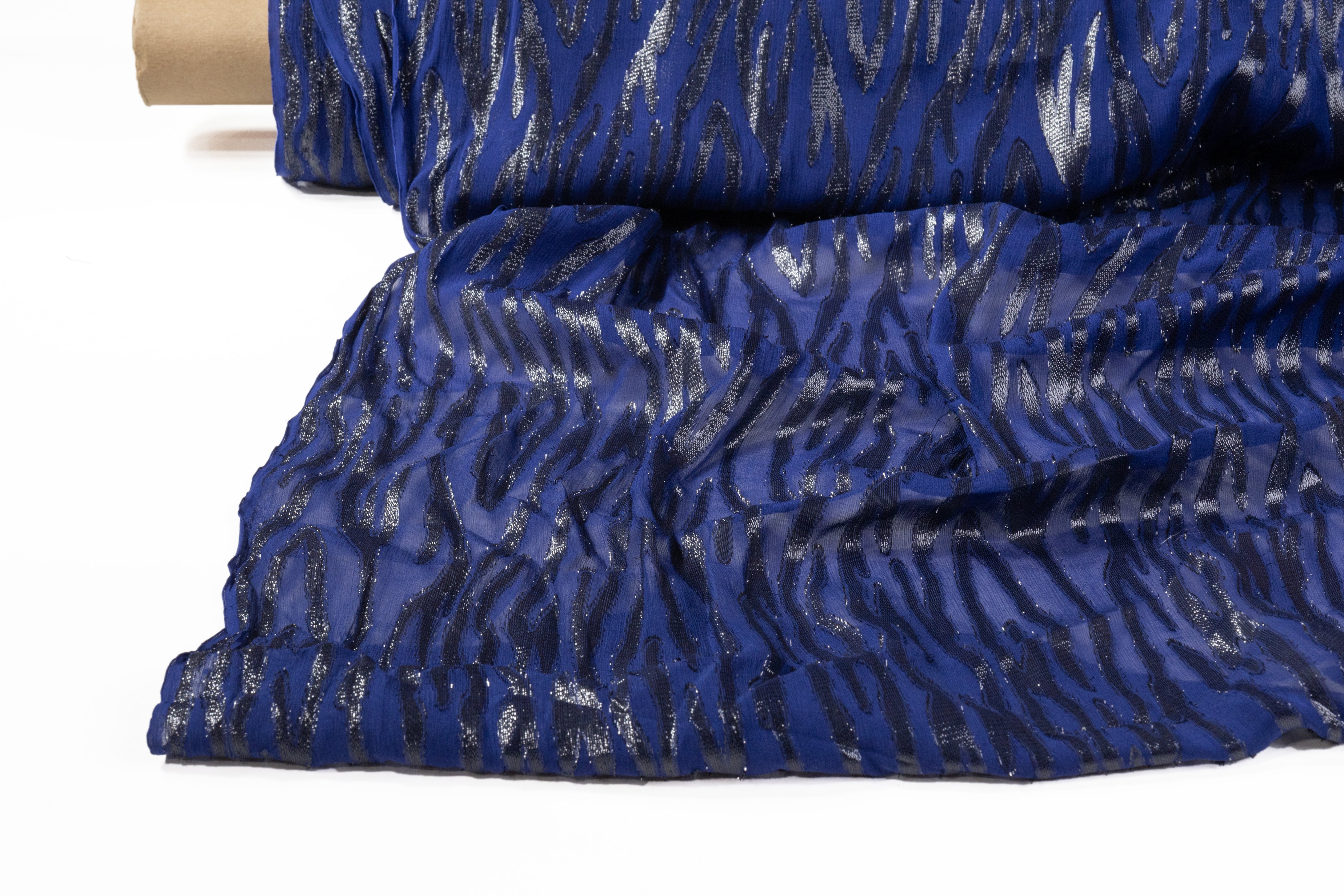 Metallic Silk Chiffon Fil Coupé - Blue / Black