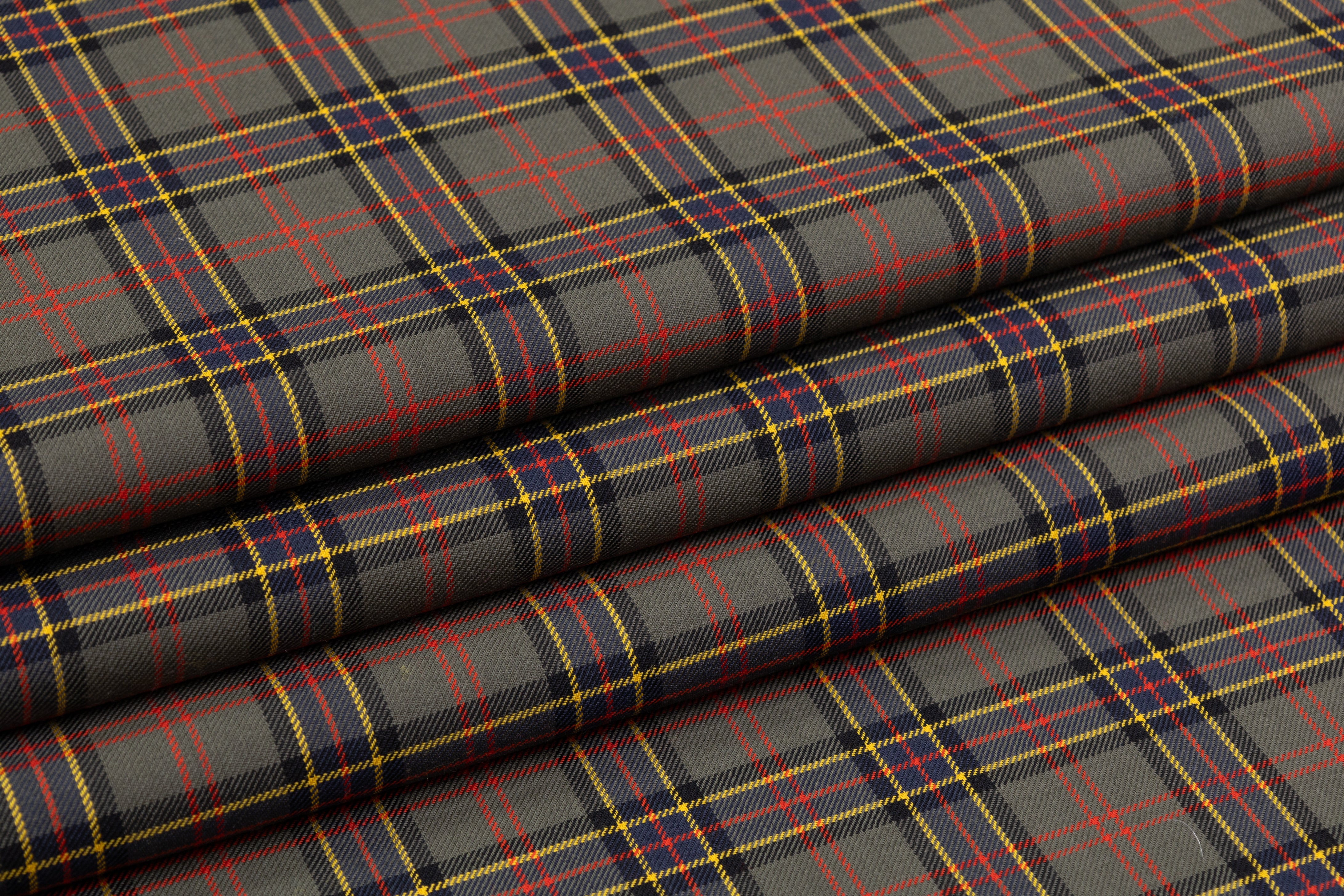 Checked Italian Wool Suiting - Green / Navy / Yellow / Red