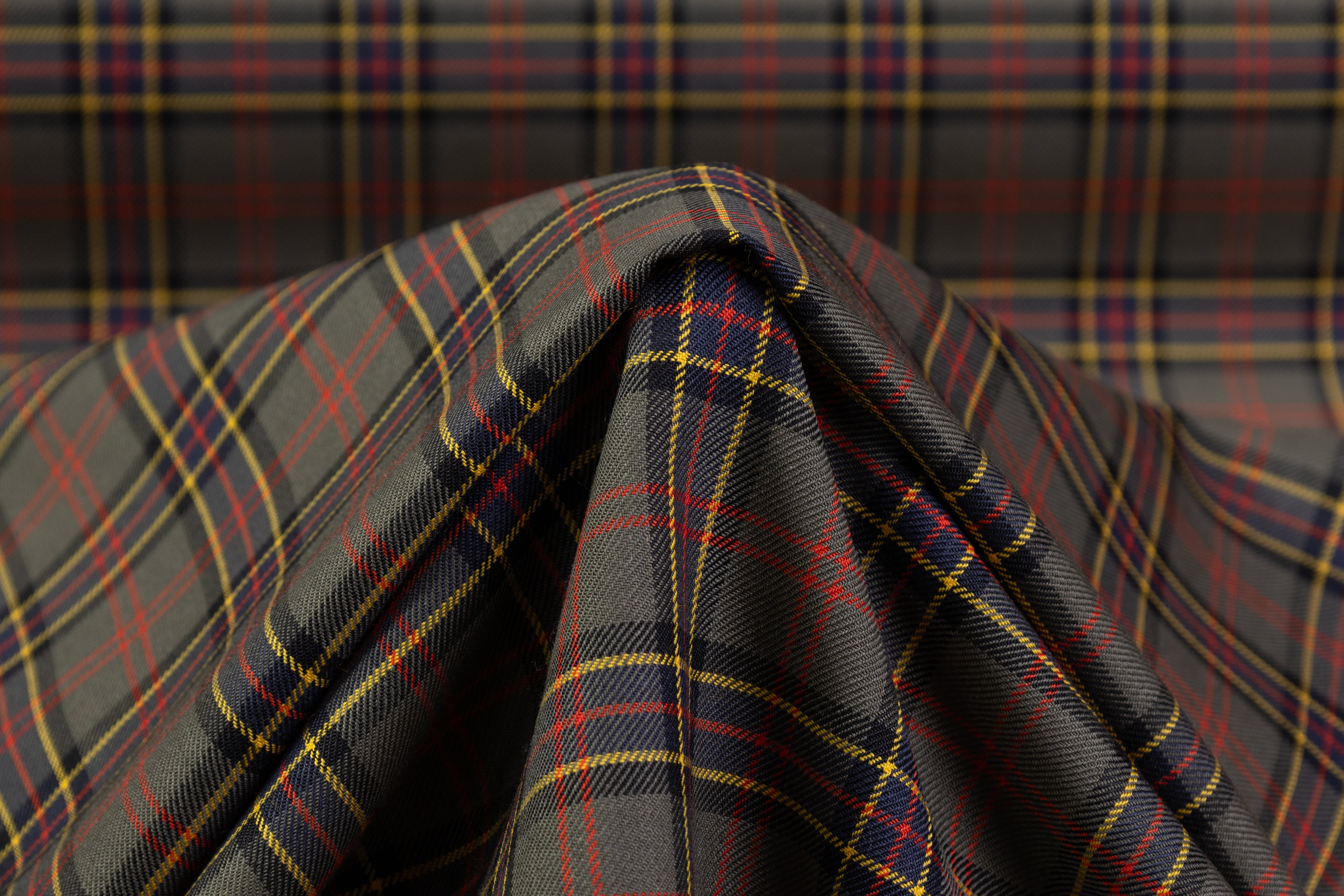 Checked Italian Wool Suiting - Green / Navy / Yellow / Red