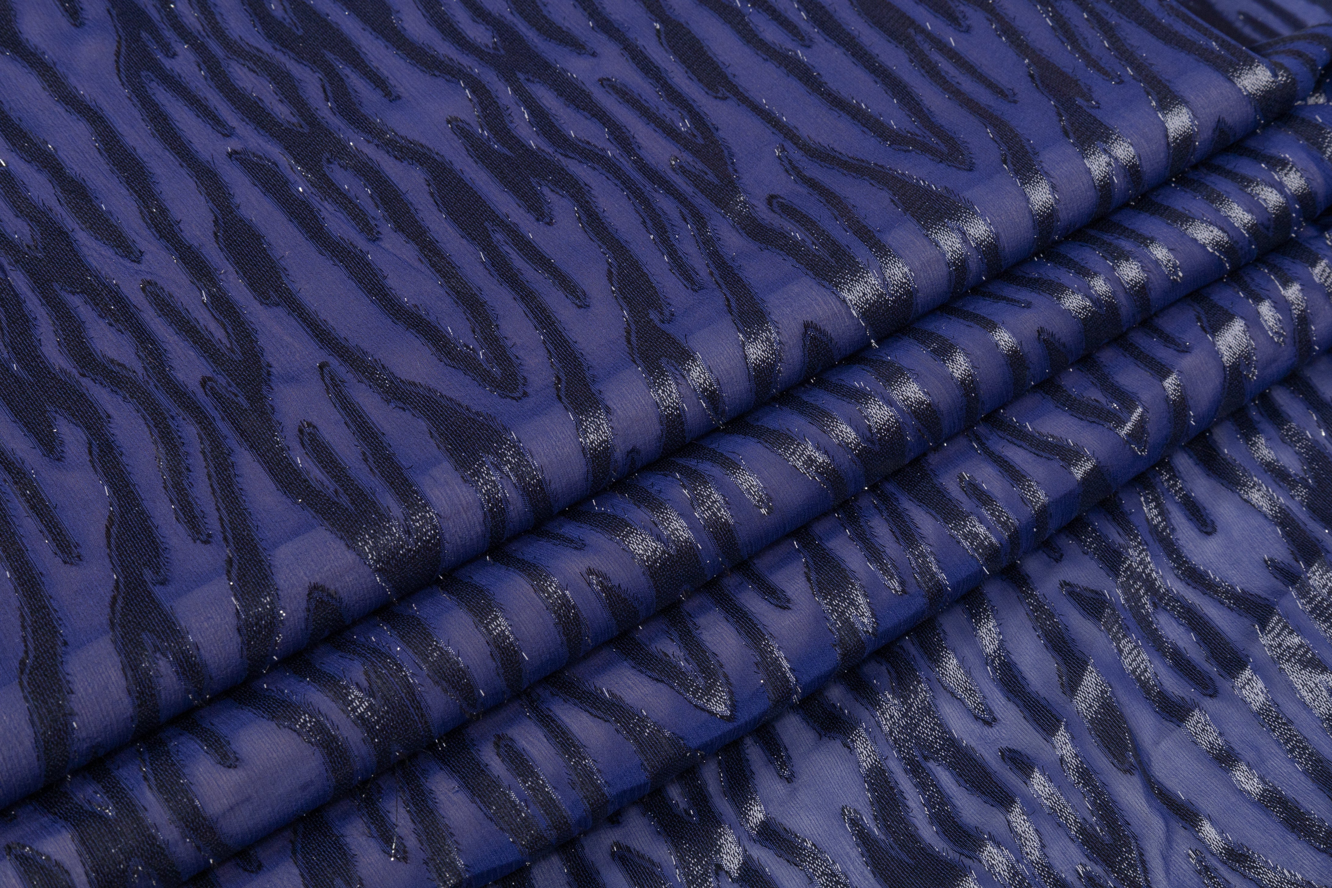 Metallic Silk Chiffon Fil Coupé - Blue / Black