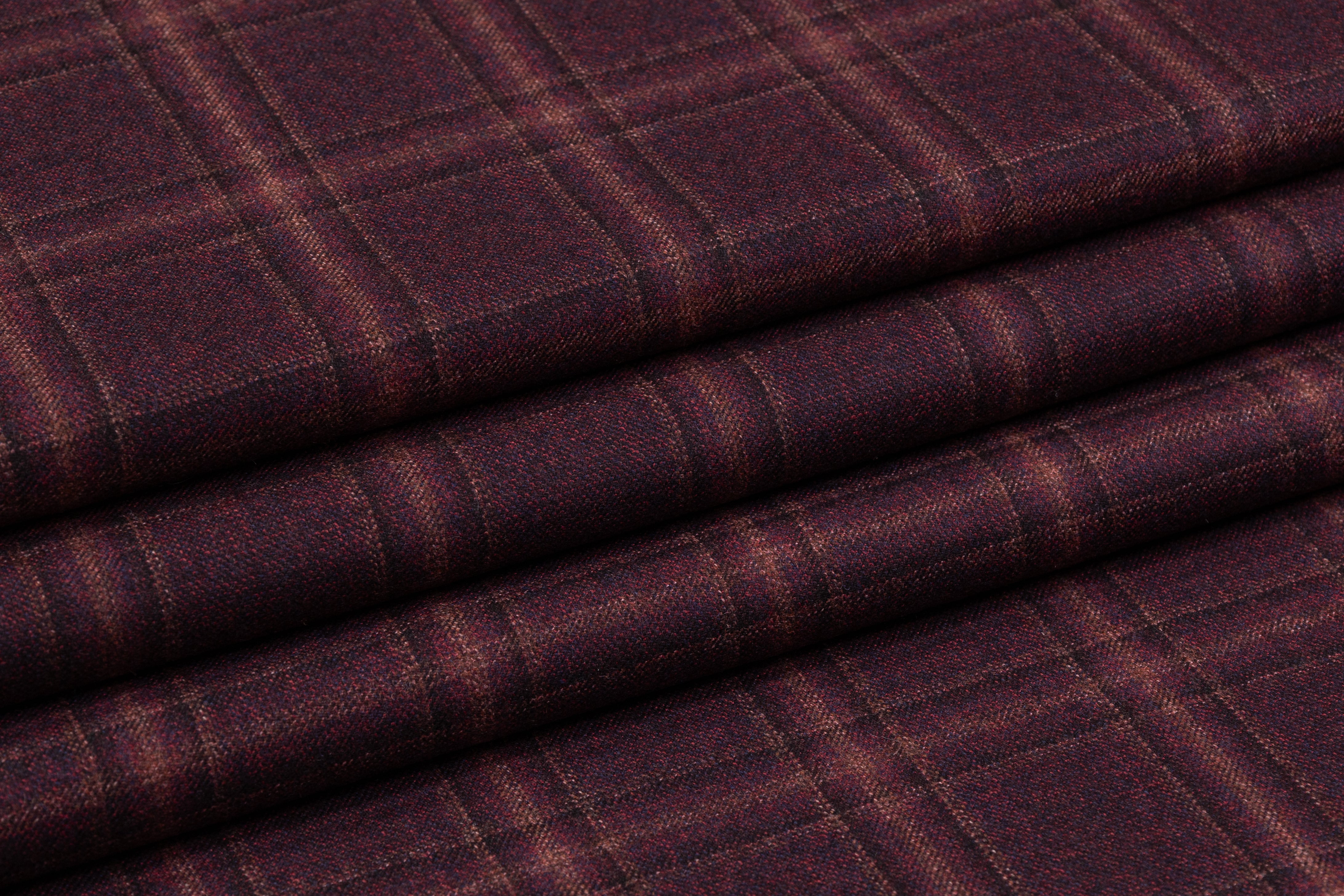 Checked Italian Wool Suiting - Burgundy / Brown