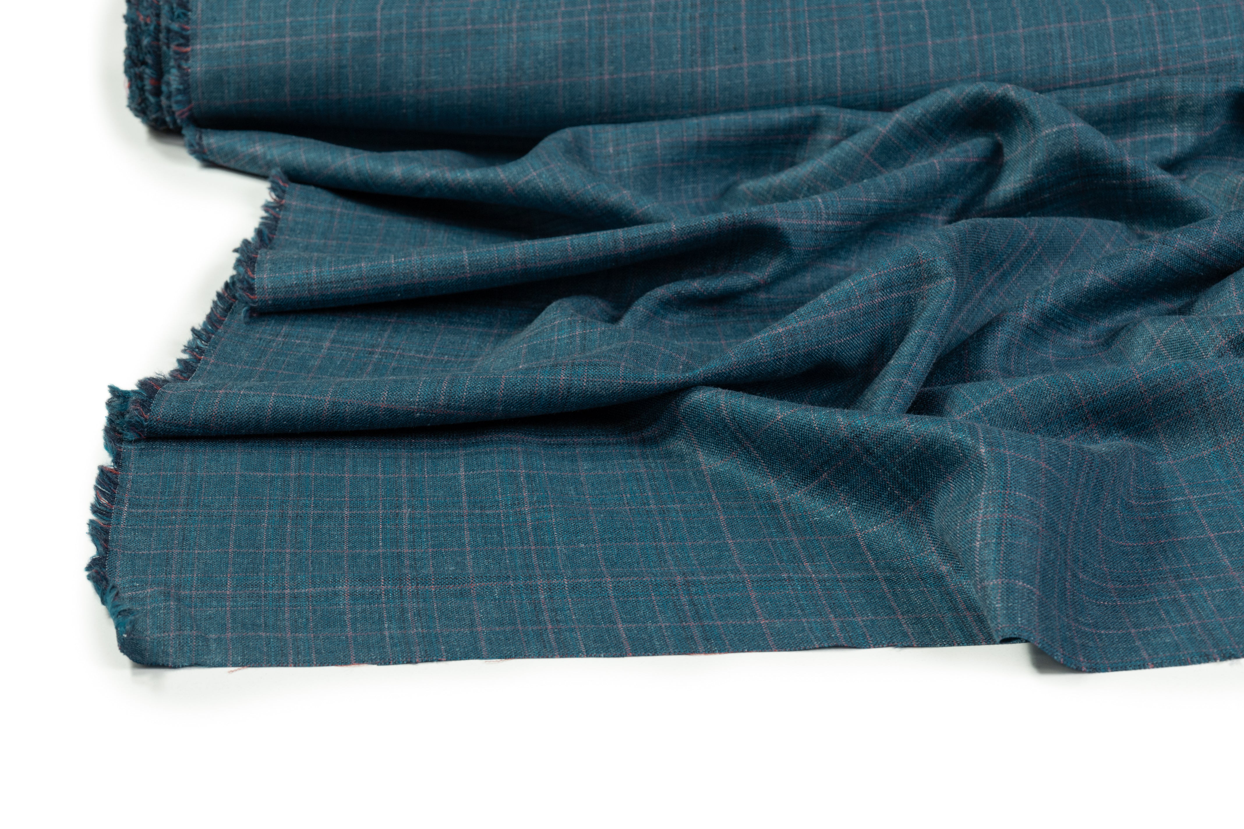 Checked Italian Wool Suiting - Teal Blue / Brick Red