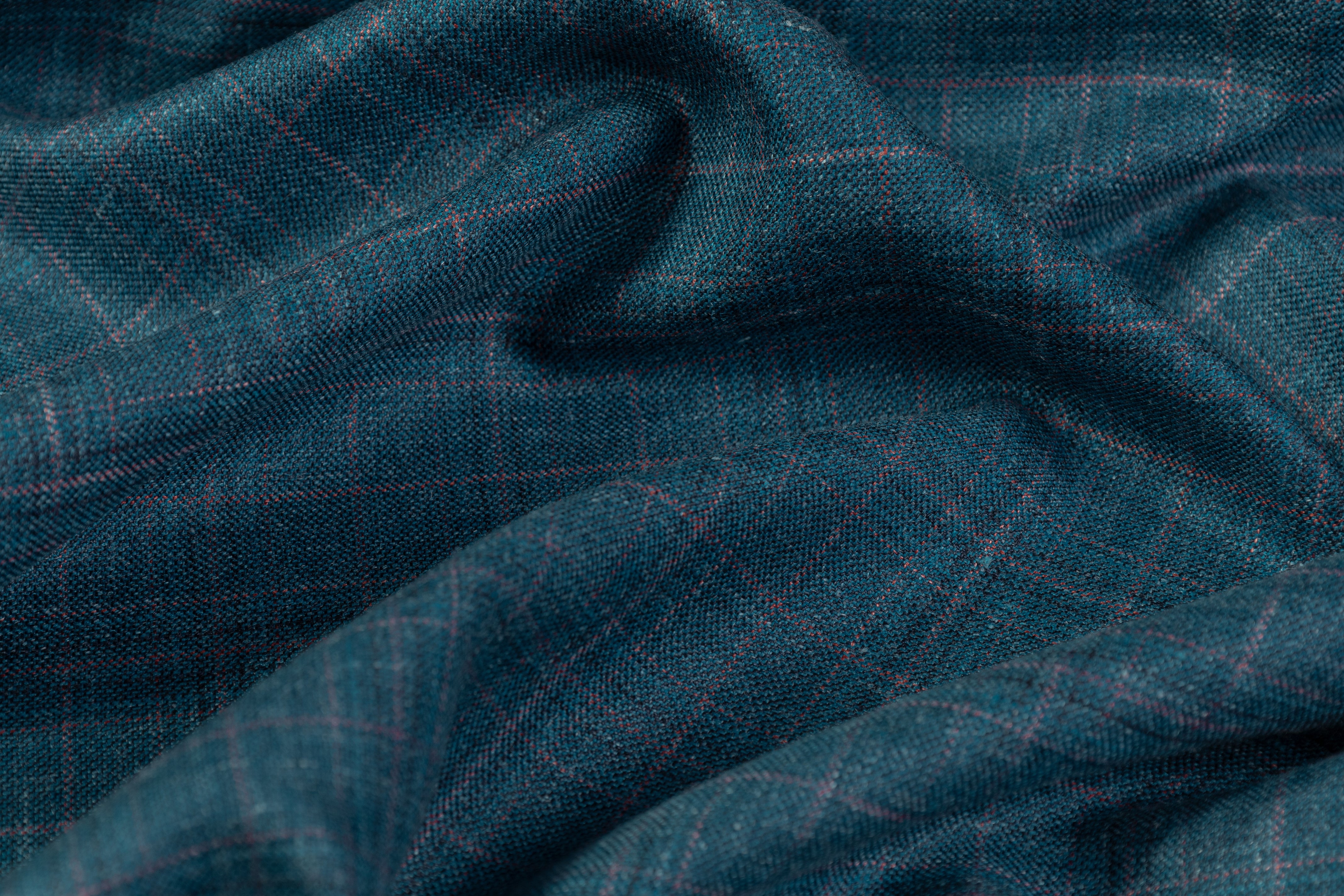 Checked Italian Wool Suiting - Teal Blue / Brick Red