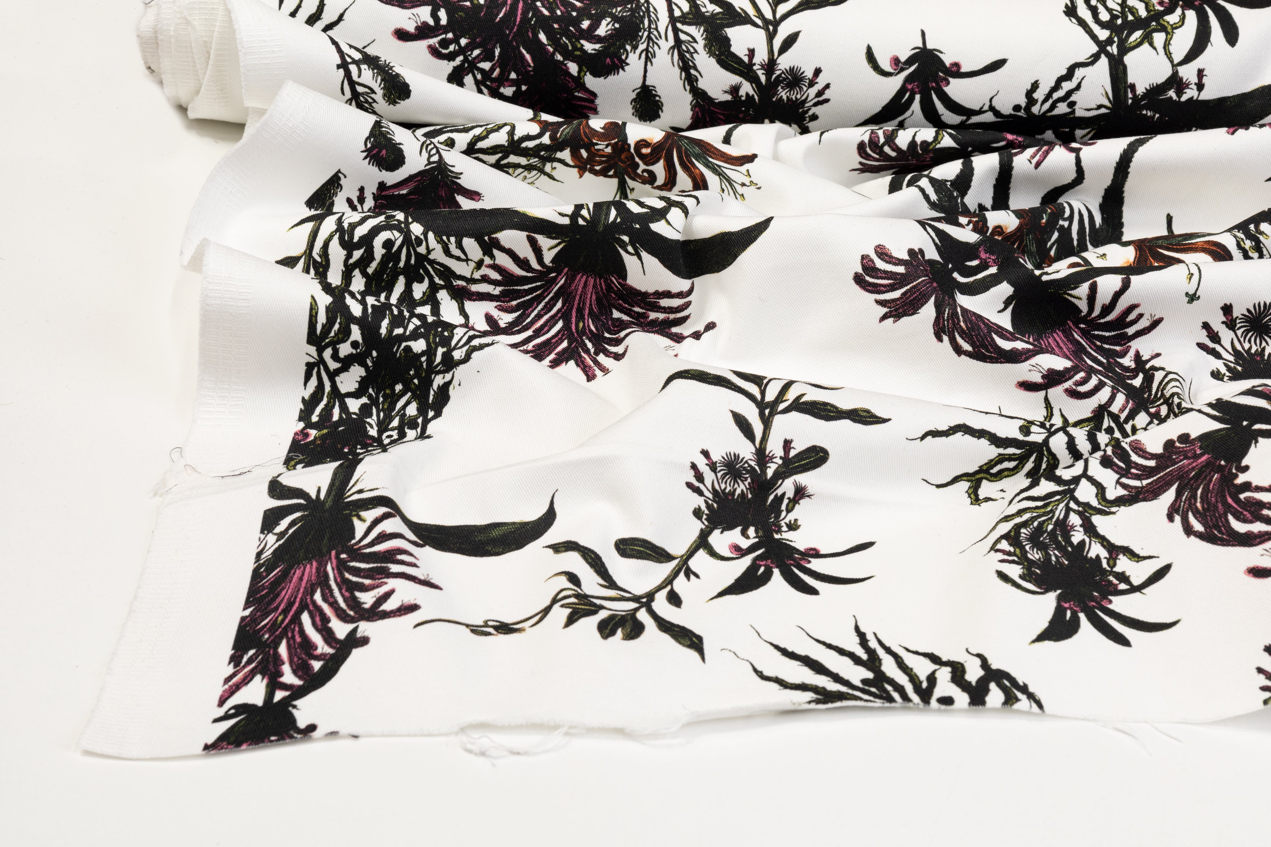 Floral Italian Cotton Twill Denim - Multicolor